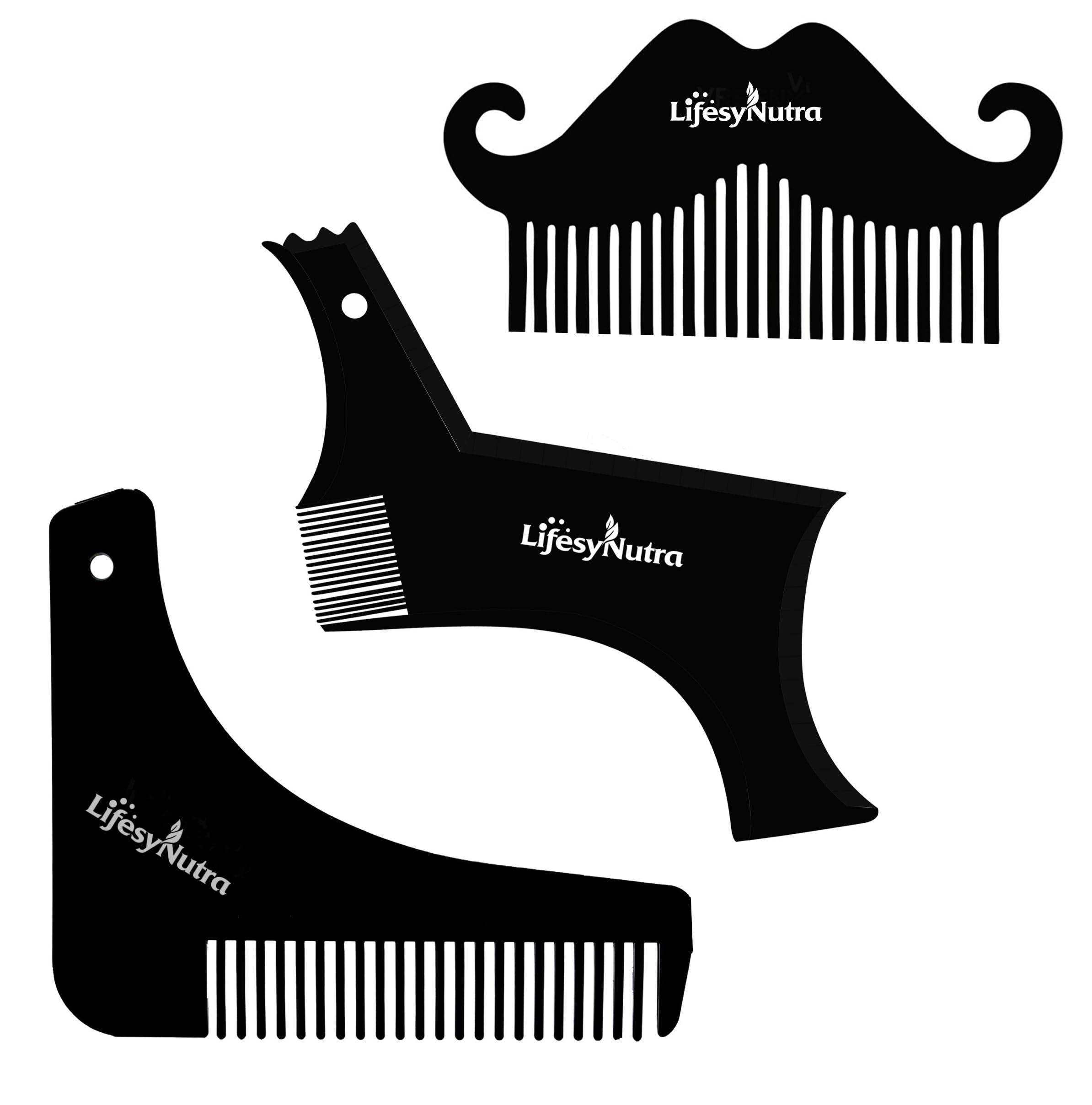 Professional Beard Shaping Tool Kit with Comb & Neckline Guide - 4 Black Beard Templates for Precise Trimming & Styling - Perfect for Home & Salon Use - Ideal for Men's Grooming, Daily Shaving & Beard Maintenance
