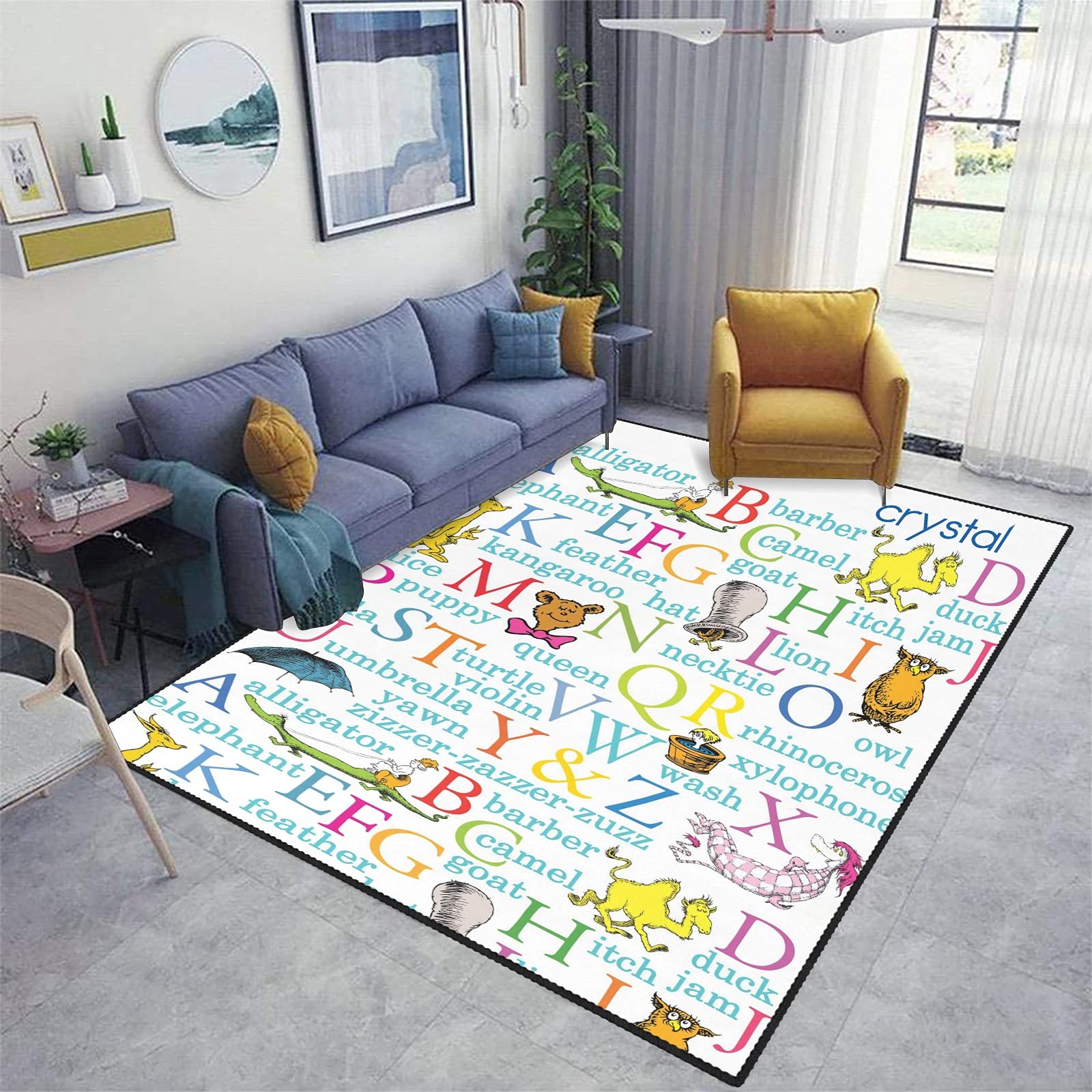Custom Personalized Cute Animal Alphabet Area Rug 4'x5.2' - Soft Non-Slip Kids Play Mat for Living Room, Bedroom, Nursery, Yoga & Camping - Educational Floor Carpet for Toddlers & Children