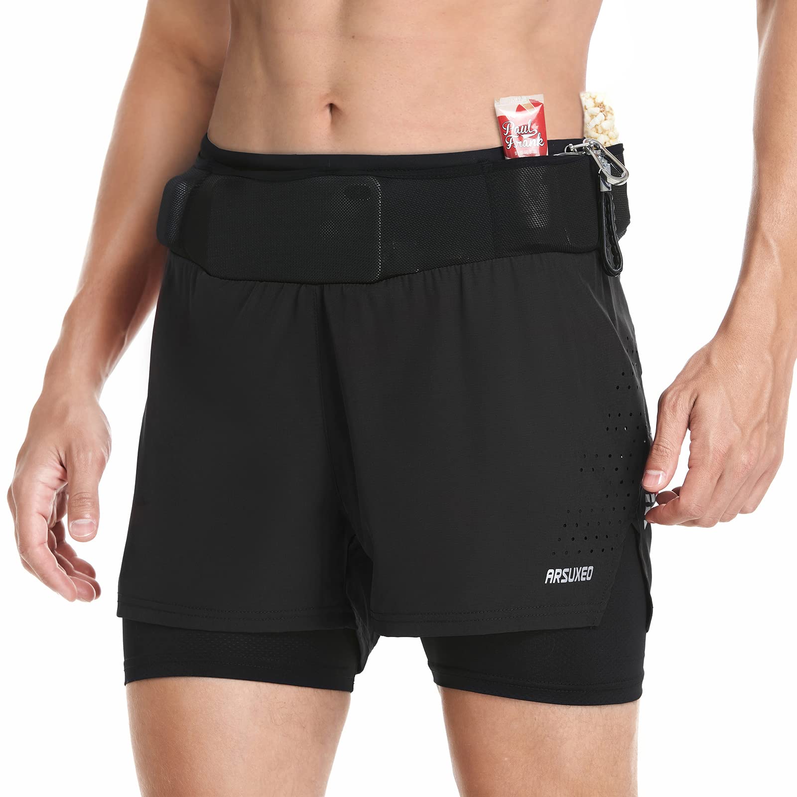 ARSUXEO Men's 2-in-1 Running Shorts with Wrap-Around Pockets - Breathable Workout Gym Athletic Shorts for Jogging, Training & Outdoor Sports