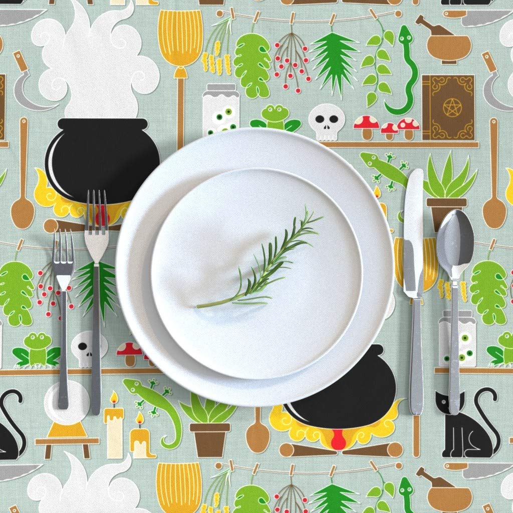 Premium Cotton Sateen Halloween Tablecloth 70x90 Inches - Witch Lab Science Fair Cat Snake Fire Print Custom Dining Table Linens for Halloween Parties, Thanksgiving & Home Decor