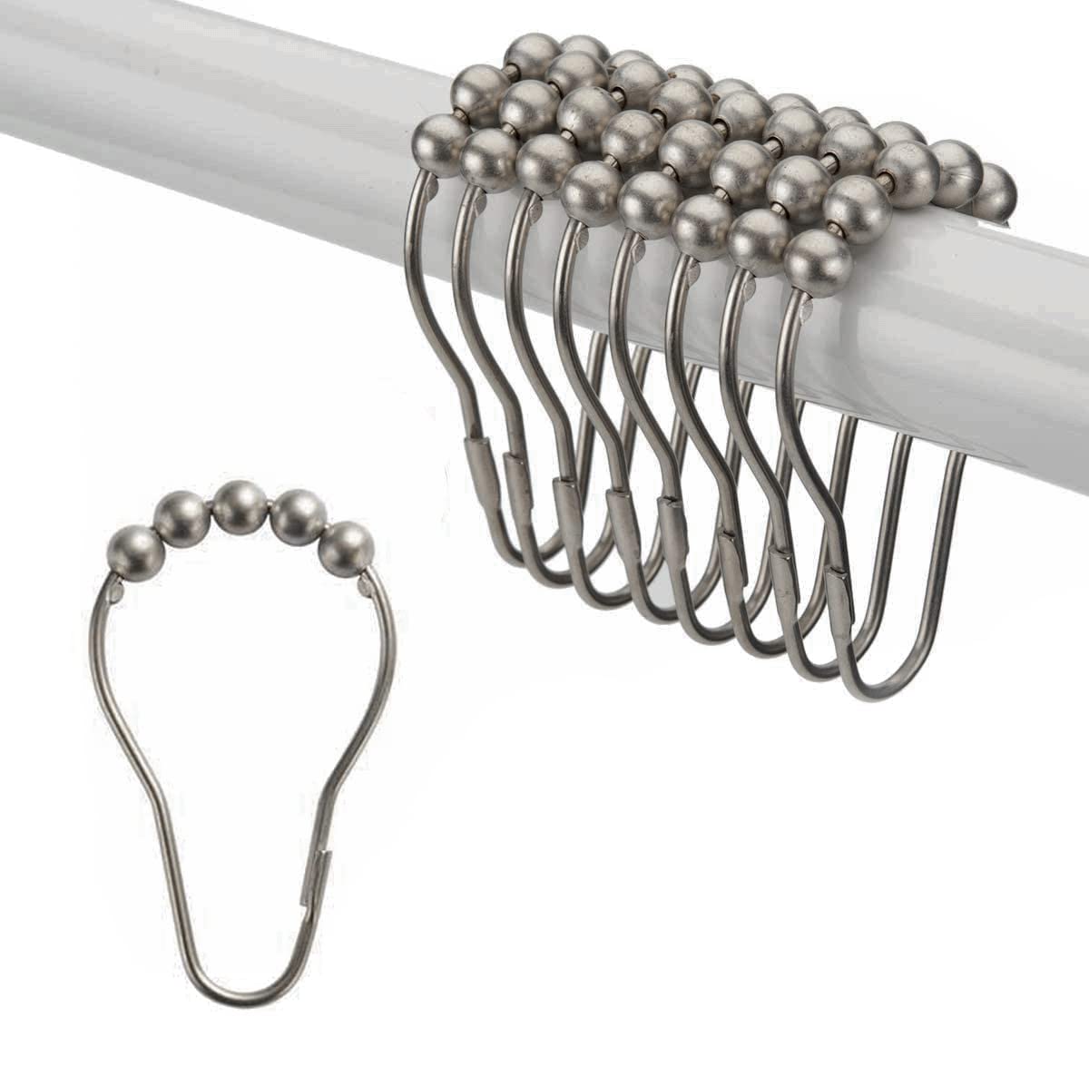 Premium Stainless Steel Shower Curtain Rings Set of 12 - Rustproof Metal Hooks for Bathroom, Smooth Gliding Shower Hooks in Matte Nickel Finish - Perfect for Bathroom, Dorm, and Apartment Decor