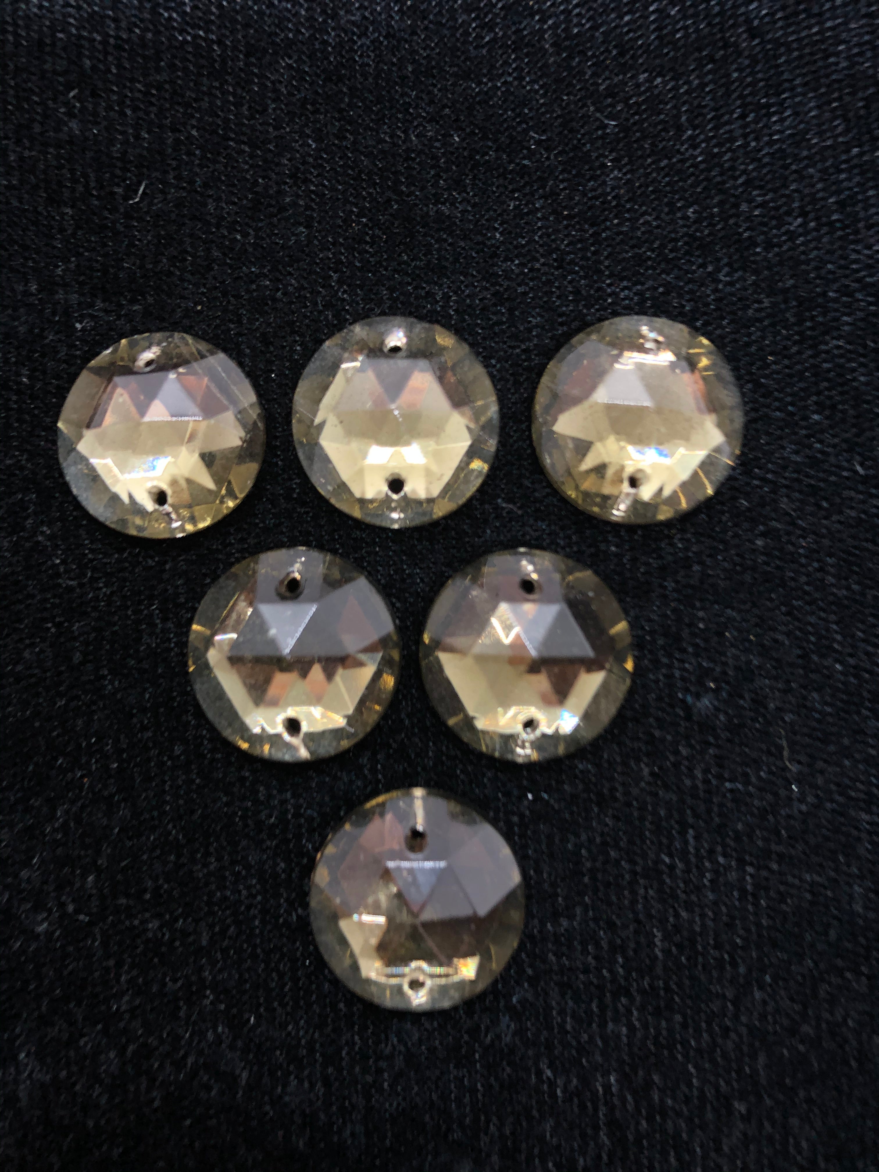 15mm Czech Black Diamond Rhinestones - 6 Pack Sew On Flatback Gems for DIY Clothing, Costumes, Jewelry & Craft Projects