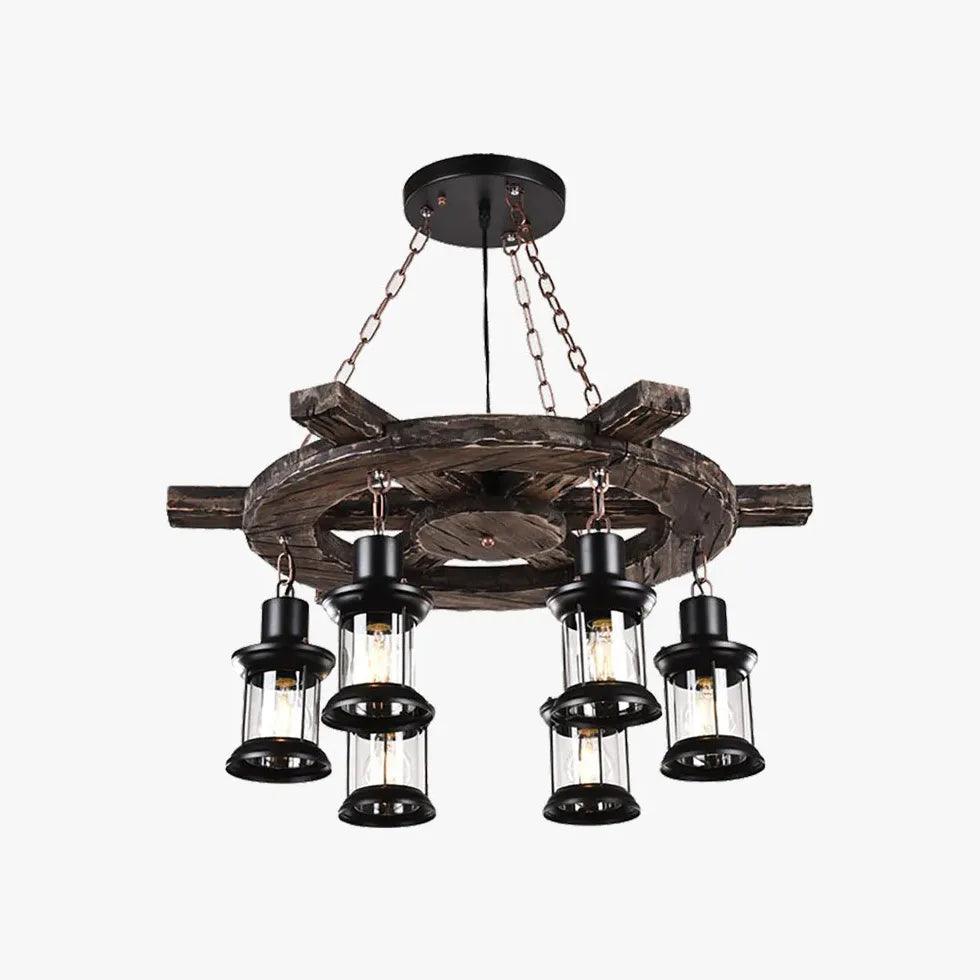 Industrial Wooden Wheel Chandelier with Multiple Lights - Rustic Farmhouse Ceiling Lighting for Dining Room, Living Room, or Bedroom
