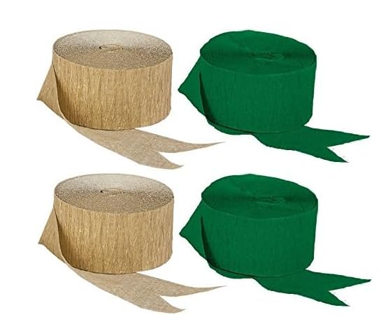 Premium Green & Dark Metallic Gold Crepe Paper Streamers - 2 Rolls Each Color | USA Made | Perfect for Birthday Parties, Baby Showers & Wedding Decorations