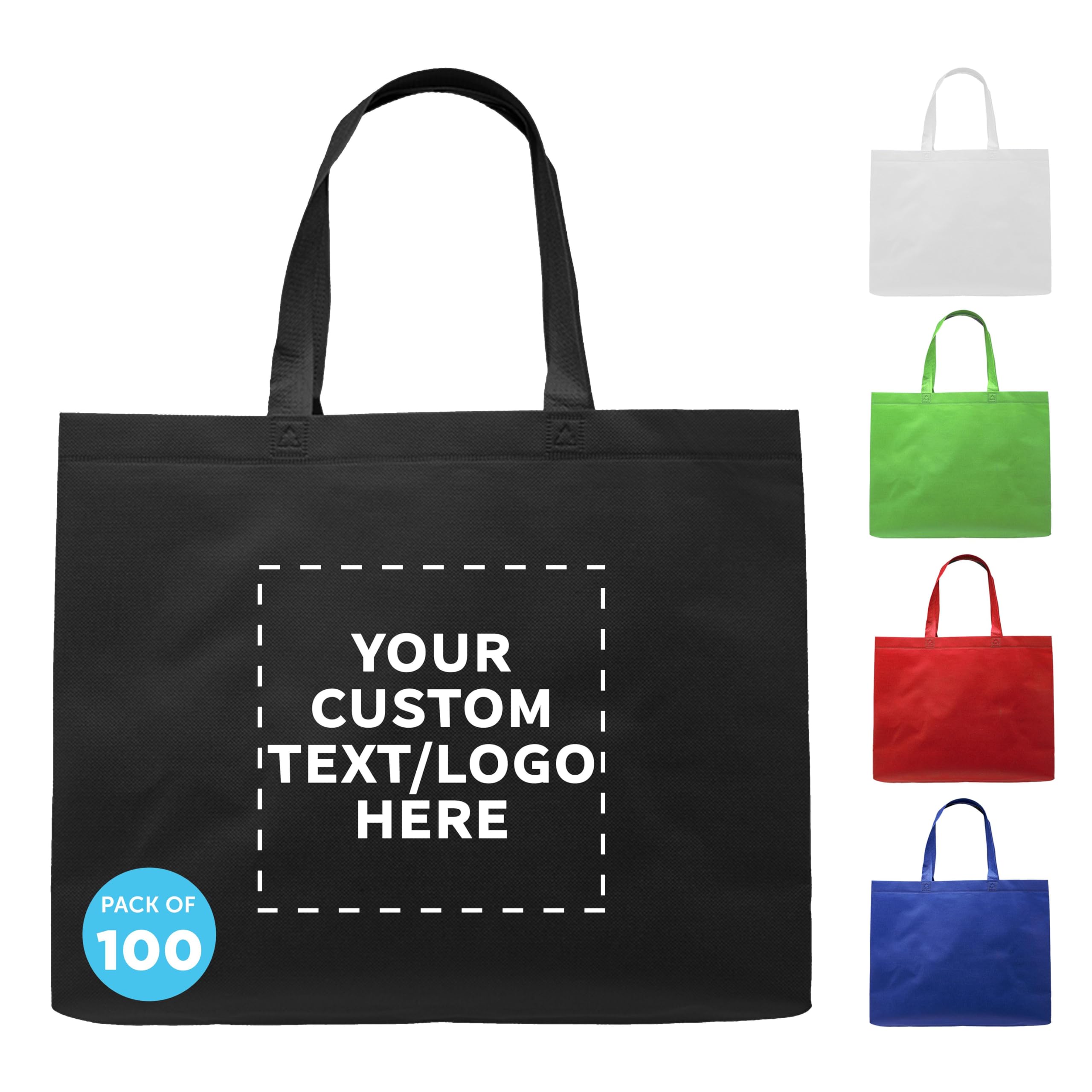 Custom Jumbo Reusable Tote Bags Bulk Pack of 100 - Personalized Grocery & Shopping Bags for Women, Promotional Giveaways - Black | Perfect for Retail Stores, Events, Trade Shows & Eco-Friendly Shopping