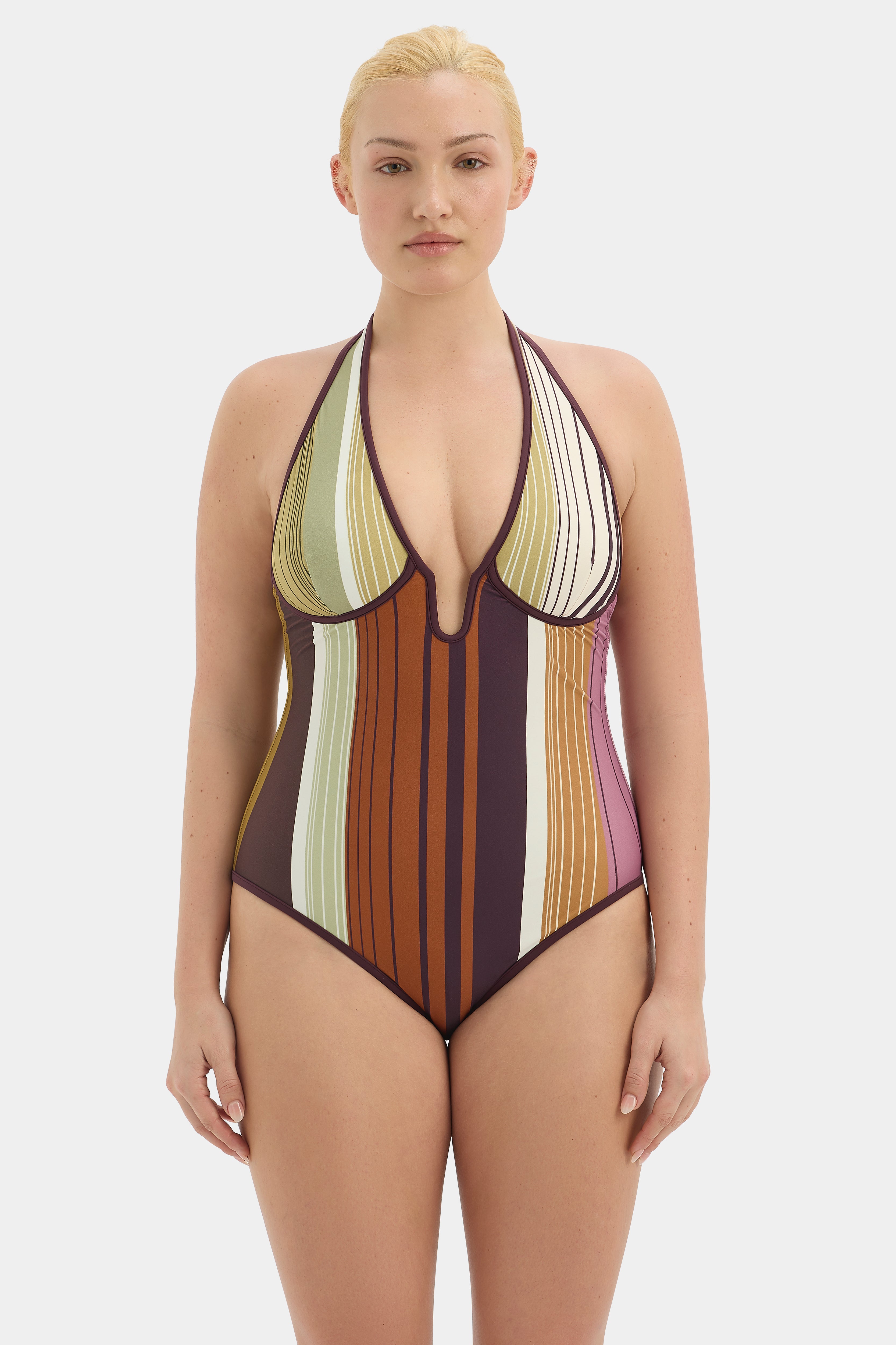 Fontana Halter One Piece Swimsuit - Women's Sexy High Cut Monokini Bathing Suit for Beach, Pool, and Summer Vacations