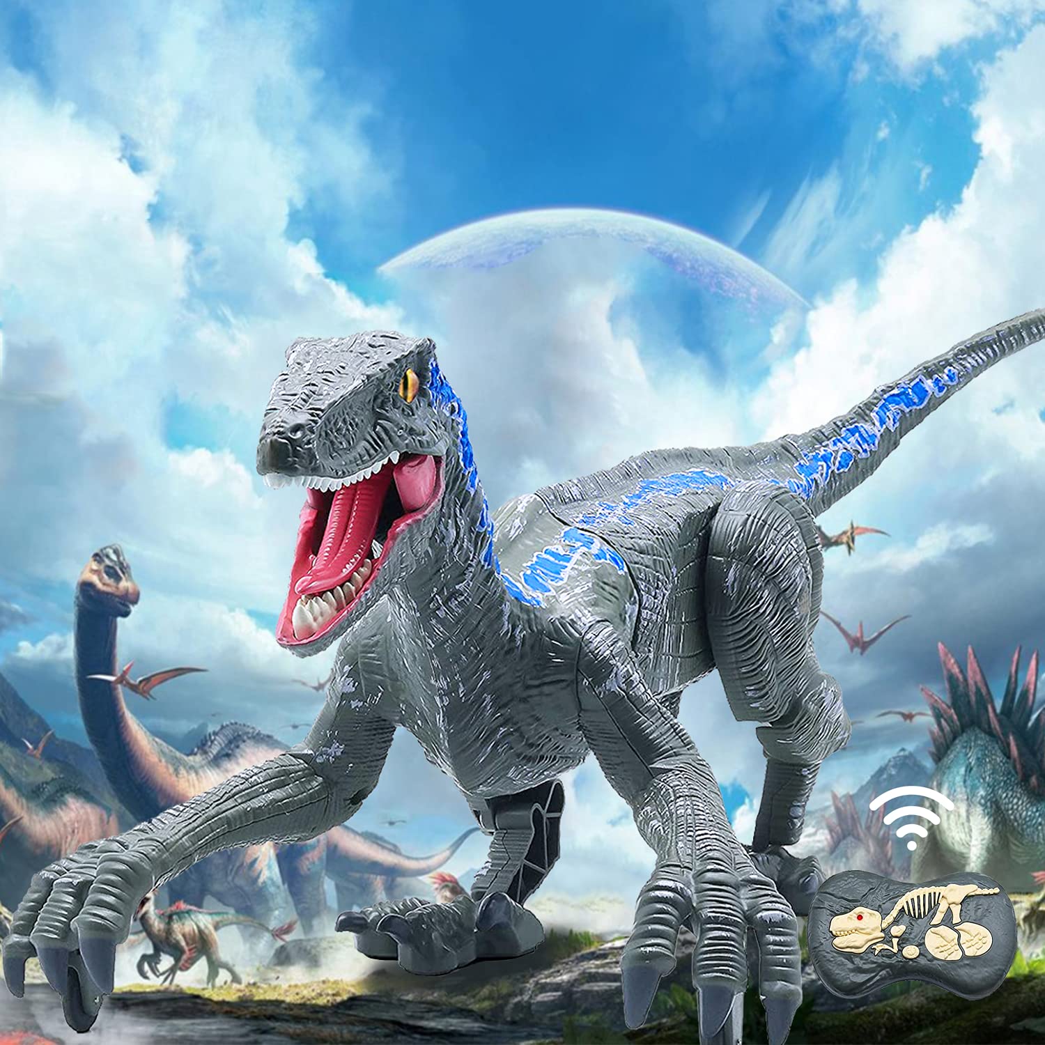 Remote Control Dinosaur Toy - Walking Velociraptor Robot with LED Lights & Roaring Sounds | Electronic RC Dinosaur for Kids Ages 3-8 | Perfect Birthday Gift for Boys | Indoor & Outdoor Play, STEM Learning Toy