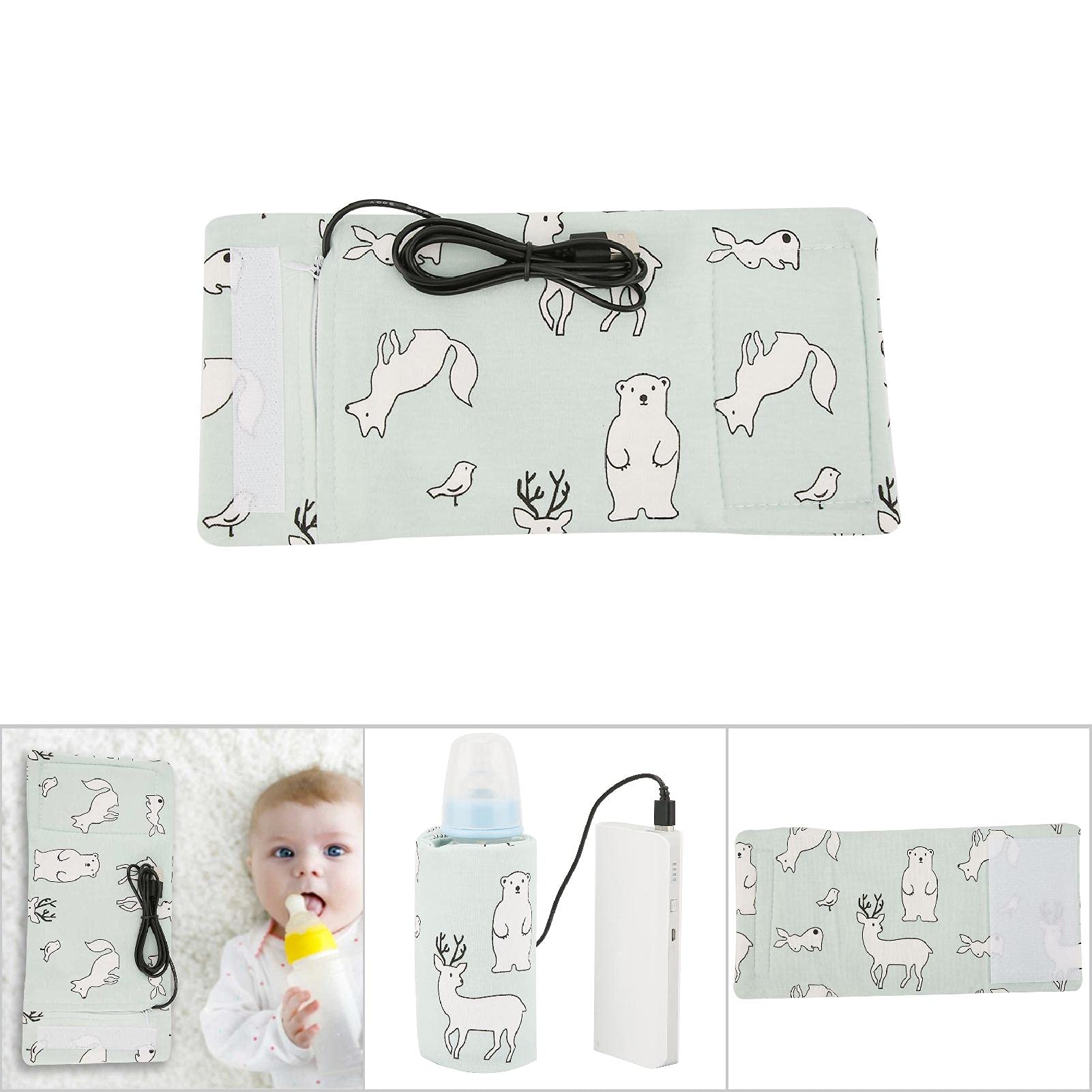 GOTOTOP USB Baby Bottle Warmer Bag - Portable Insulated Cooler Case for Milk, Formula & Drinks - Bear Design - Perfect for Travel, Outings & On-the-Go Parents
