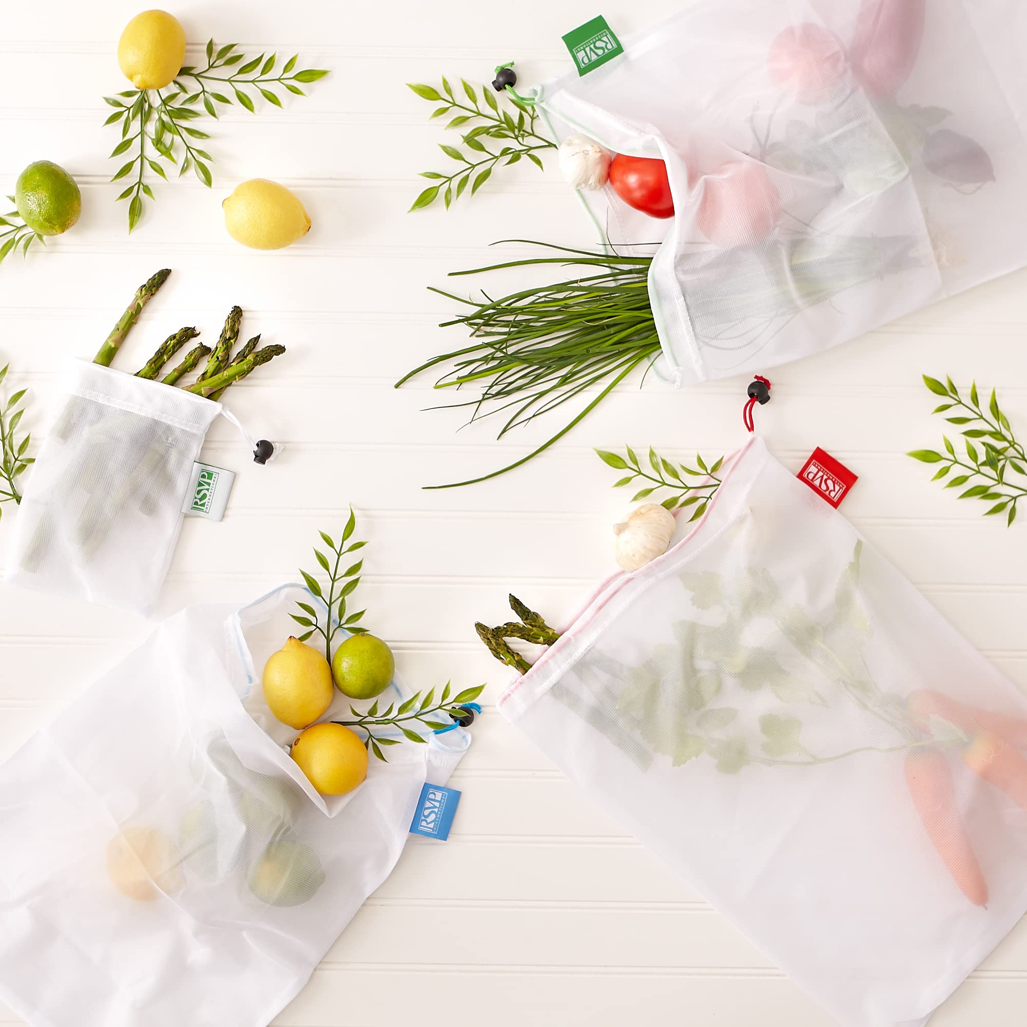 Eco-Friendly Reusable Mesh Produce Bags for Groceries & Shopping - RSVP International - Perfect for Farmers Markets, Bulk Food Storage & Zero Waste Lifestyle