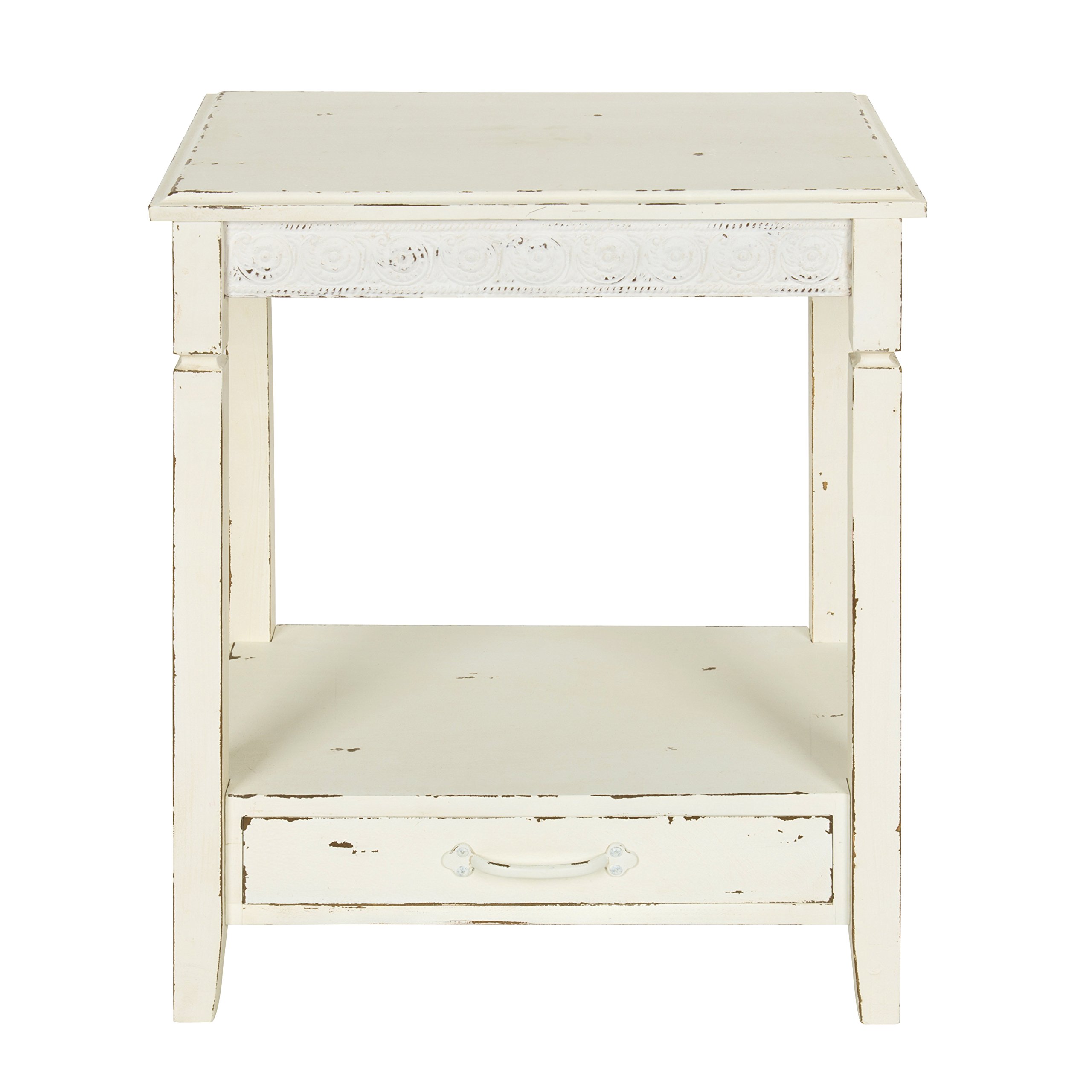 Kate and Laurel Idabelle Wood Side Table with Drawer - Cream Nightstand for Bedroom, Living Room, or Office - Small End Table with Storage Space
