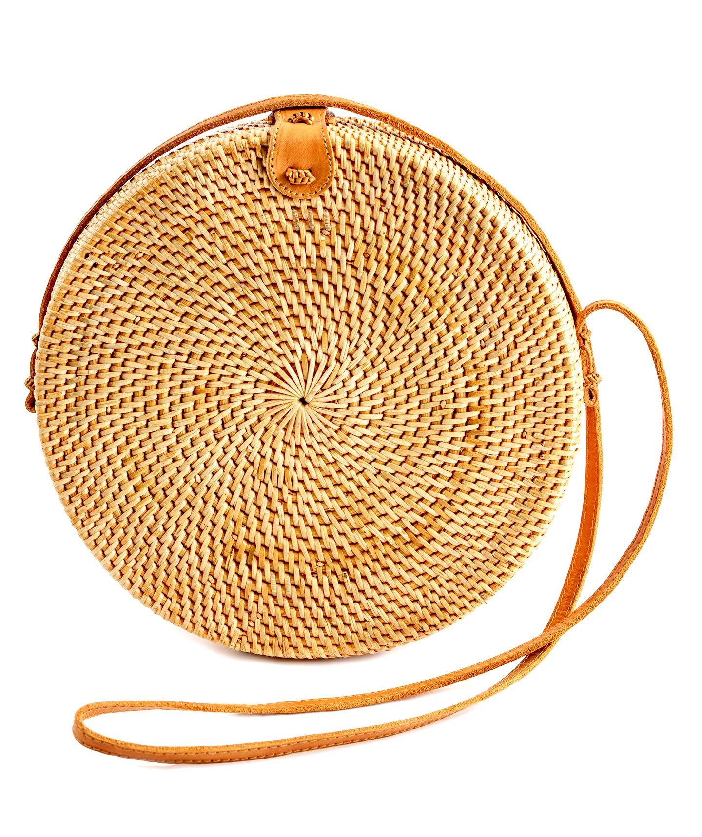 Handmade Round Rattan Straw Bag for Women - Boho Wicker Crossbody Purse - Perfect for Beach, Vacation & Summer Outfits