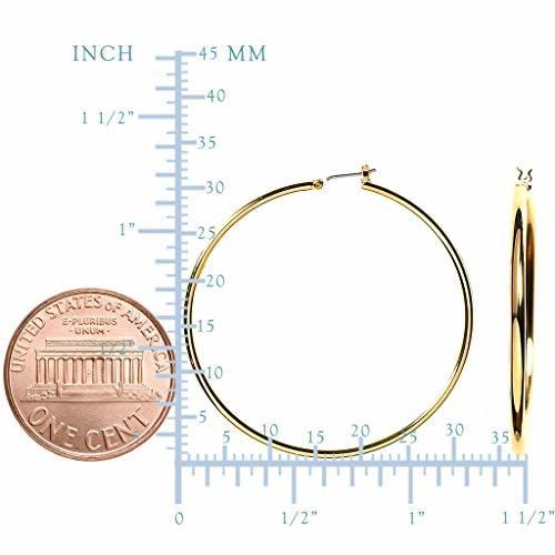 10K Yellow or White Gold 1.5mm Solid Polished Round Hoop Earrings for Women - Classic Secure Click-Top Design (25mm-40mm) | Perfect for Everyday Wear, Date Nights & Special Occasions