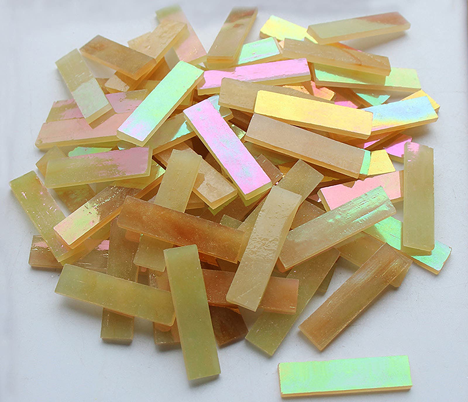 70-Piece Light Brown Mica Glass Mosaic Tile Set (1x4cm) - 200g Pack for DIY Home Decor, Crafts, Picture Frames & Flowerpots - Perfect for Kitchen Backsplashes, Bathroom Accents & Art Projects