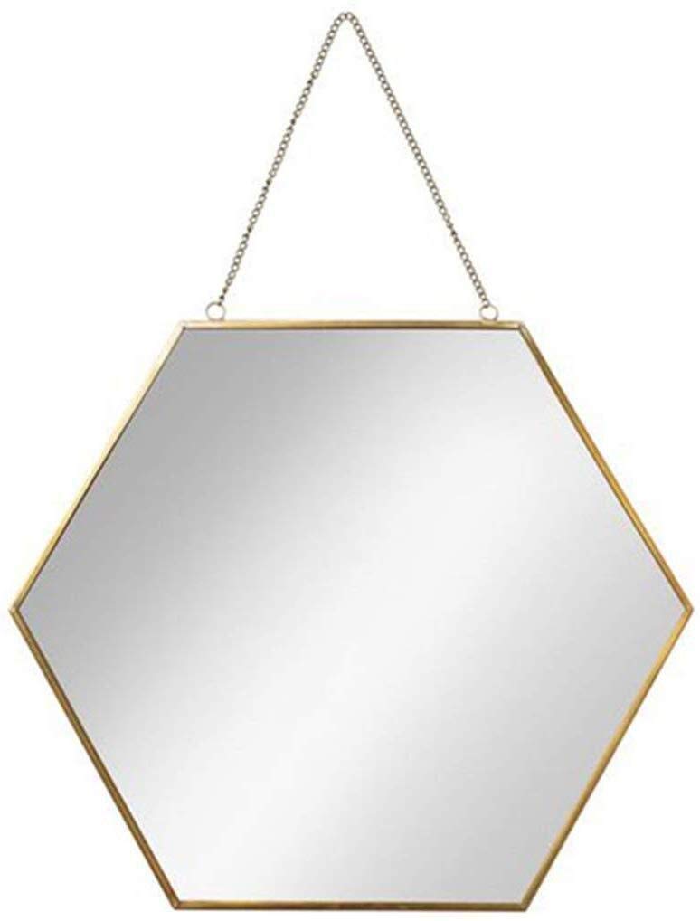 Hexagon Makeup Mirror with Brass Frame - Wall Mounted Bathroom & Living Room Decor - 40cm/24cm Diameter Metal Mirror for Vanity, Dressing Table & Home Decoration