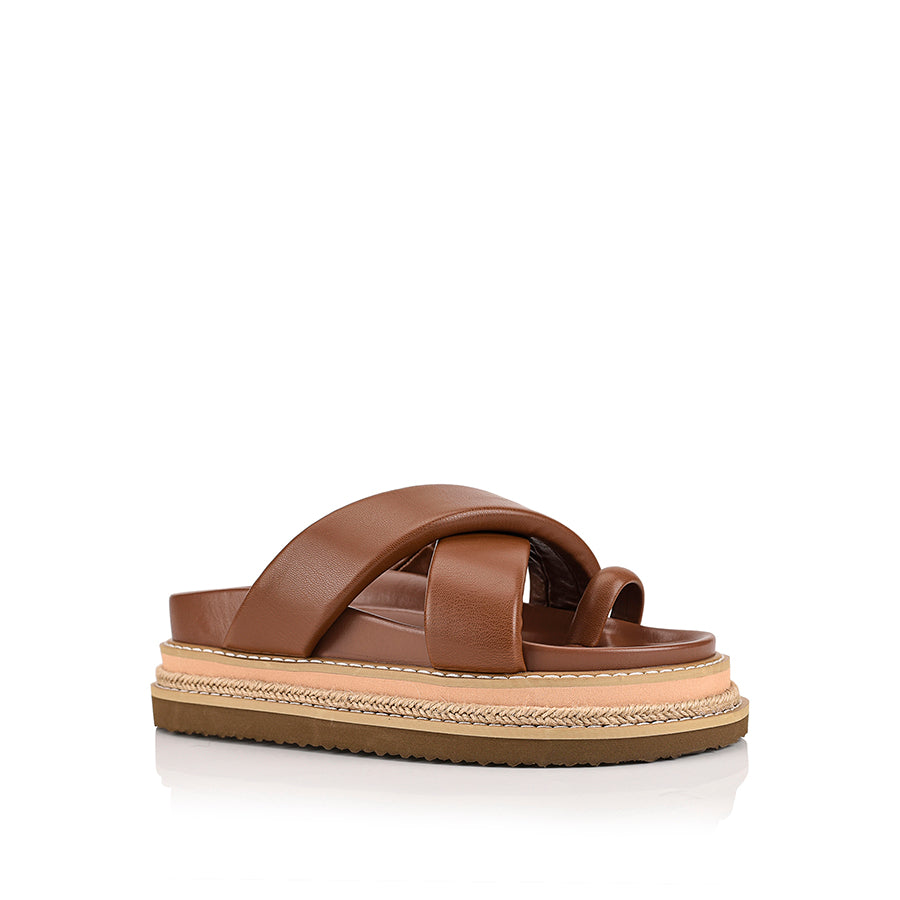 Thelma Women's Flatform Slide Sandals - Cognac Brown | Comfortable Summer Casual Shoes for Beach, Pool, and Outdoor Wear
