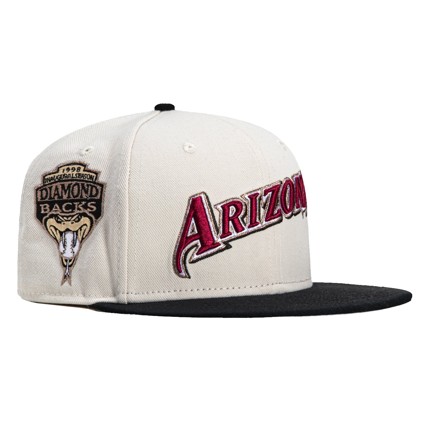 Mitchell & Ness Arizona Diamondbacks Inaugural Patch Script Hat - White & Black Baseball Cap for Men & Women - Perfect for Games, Fan Gear & Streetwear Fashion