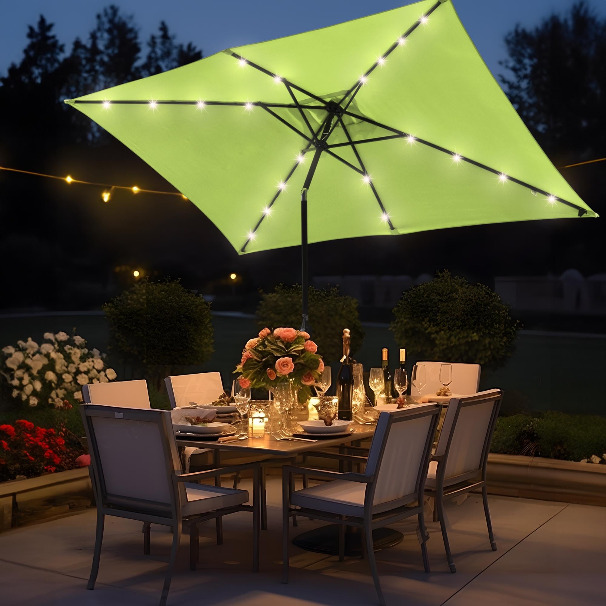 Yescom 10x6.5ft Solar Powered LED Patio Umbrella with Crank & Tilt - Outdoor Rectangle Sun Shade for Garden, Poolside, Deck & Backyard (2 Pack) - Perfect for Dining, Lounging & Outdoor Entertaining