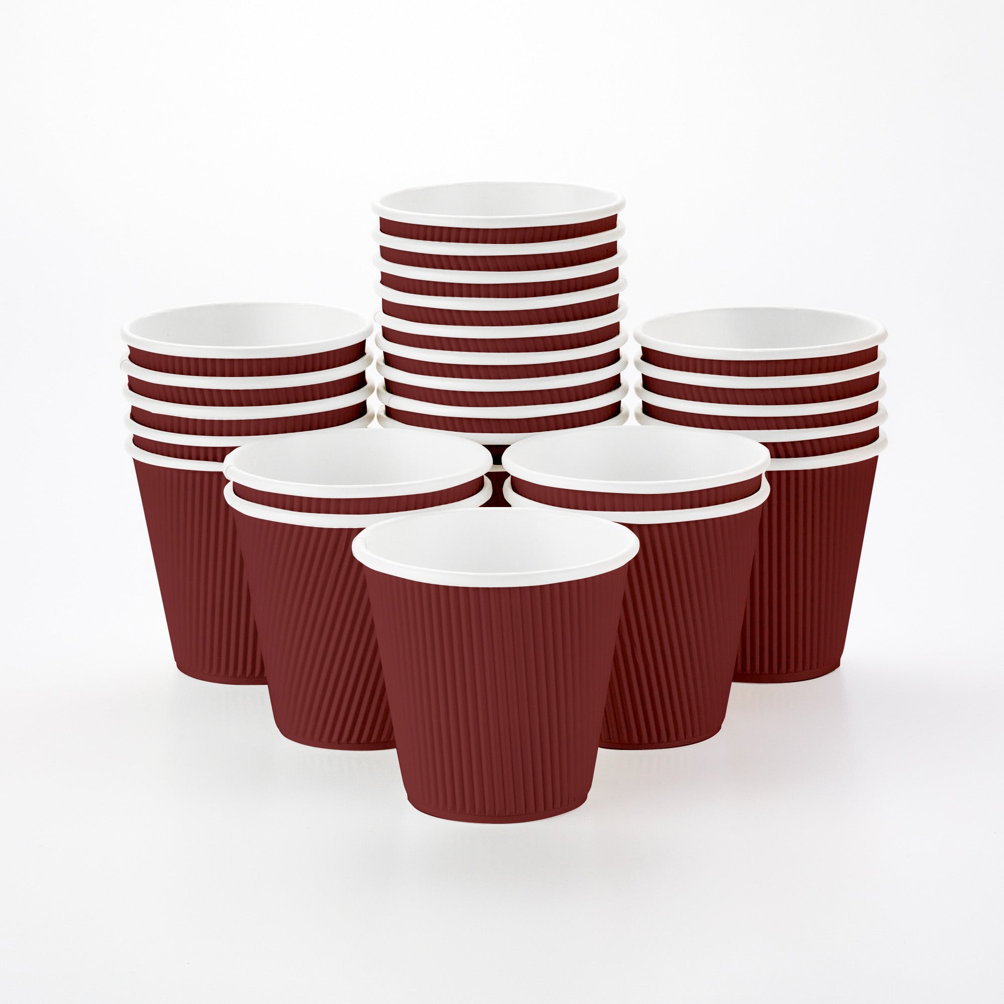 8 oz Crimson Disposable Paper Coffee Cups with Ripple Wall Design - 3.5