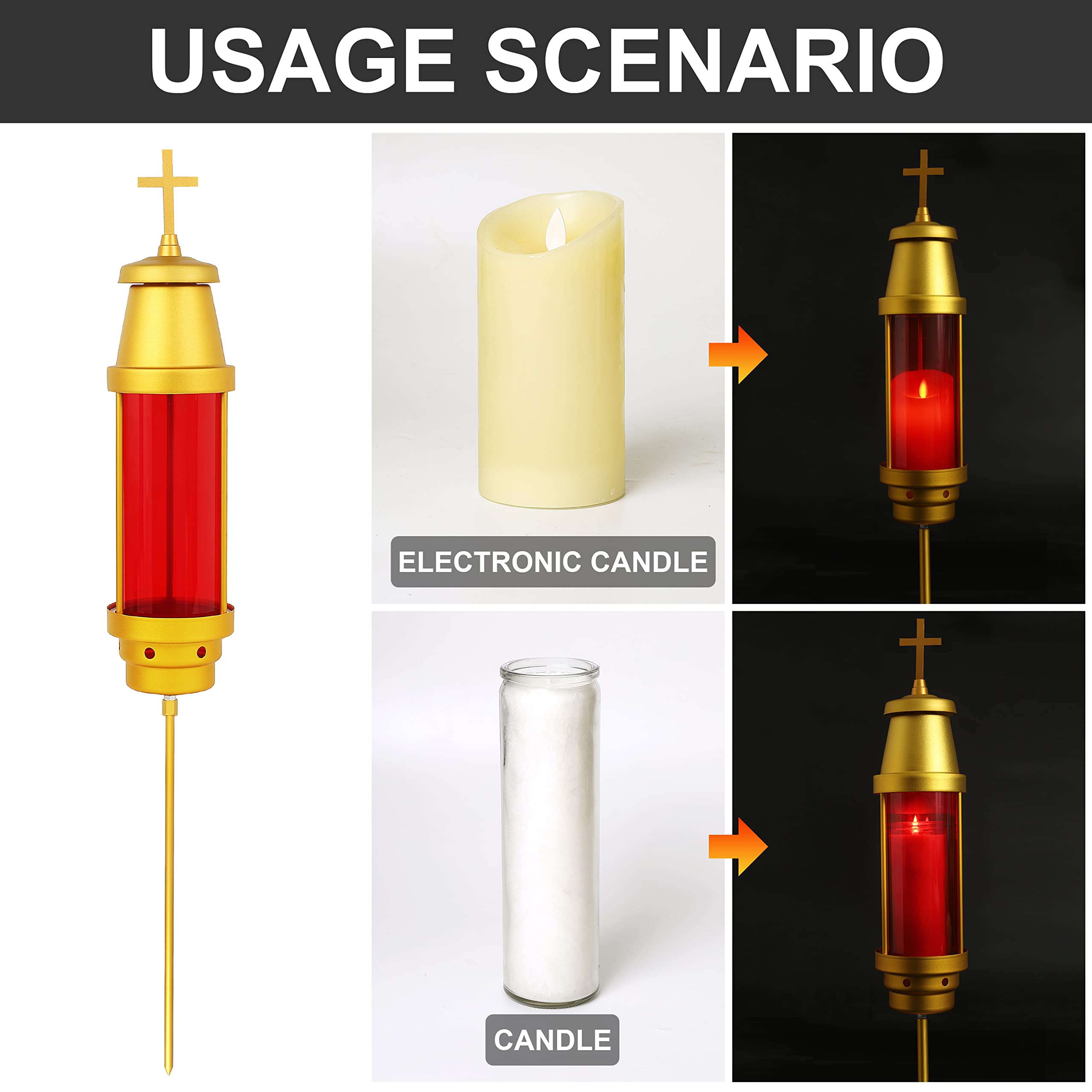 Eternal Memorial Light - Anodized Aluminum Grave Lantern with Crosses, Cemetery Candle Holder for Graveside Decorations (Red, Candle Not Included) - Perfect for Memorial Day, All Souls' Day & Grave Site Visits