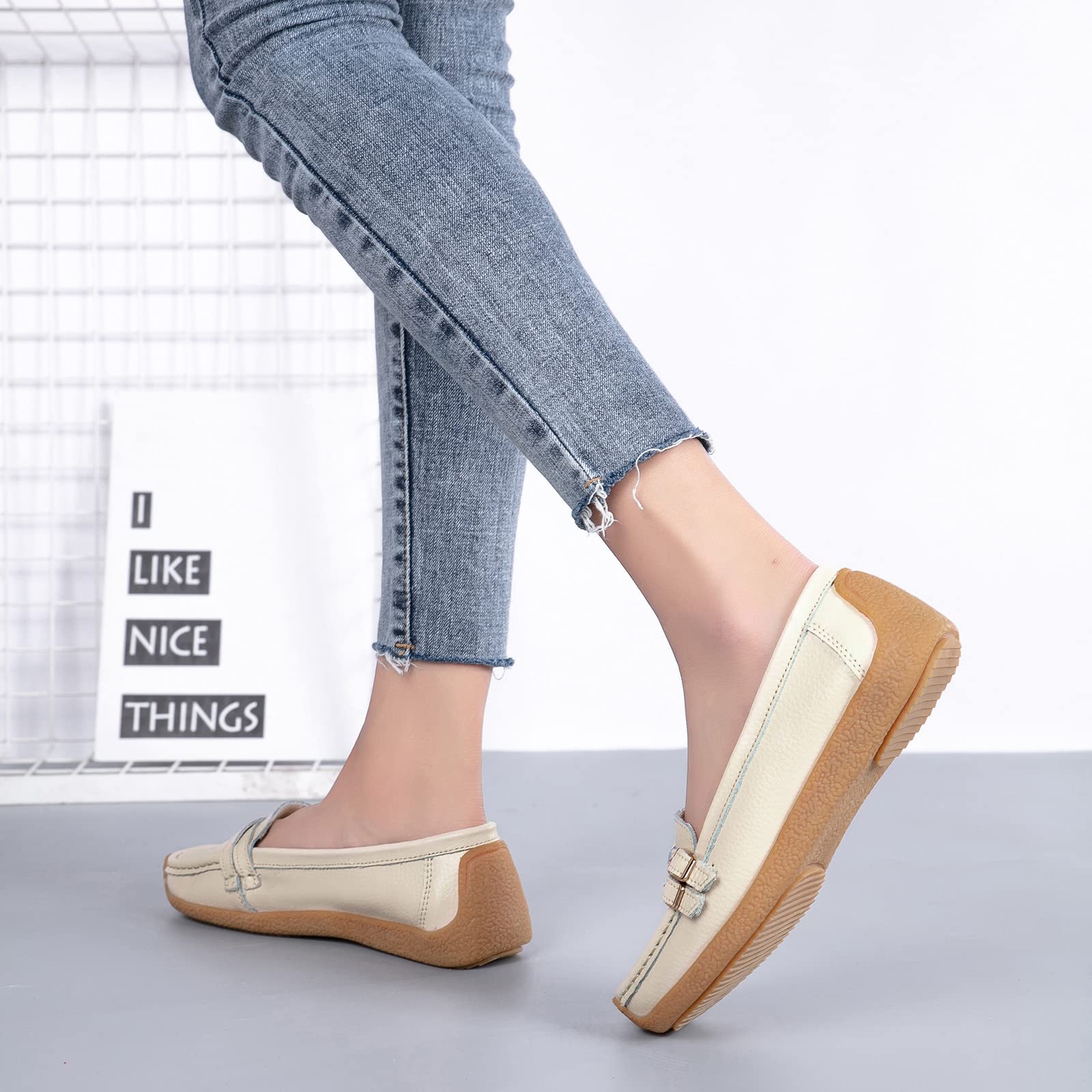 Women's Comfortable Leather Loafers - Casual Wild Driving Flats with Anti-Collision Design - Soft Moccasins for Daily Walking & Work - Perfect for Office, Travel and Weekend Outings