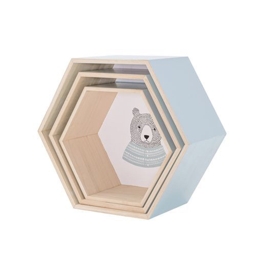 Bloomingville Hexagon Display Boxes - Set of 3 Blue Decorative Storage Containers for Home Organization, Bathroom & Office Supplies