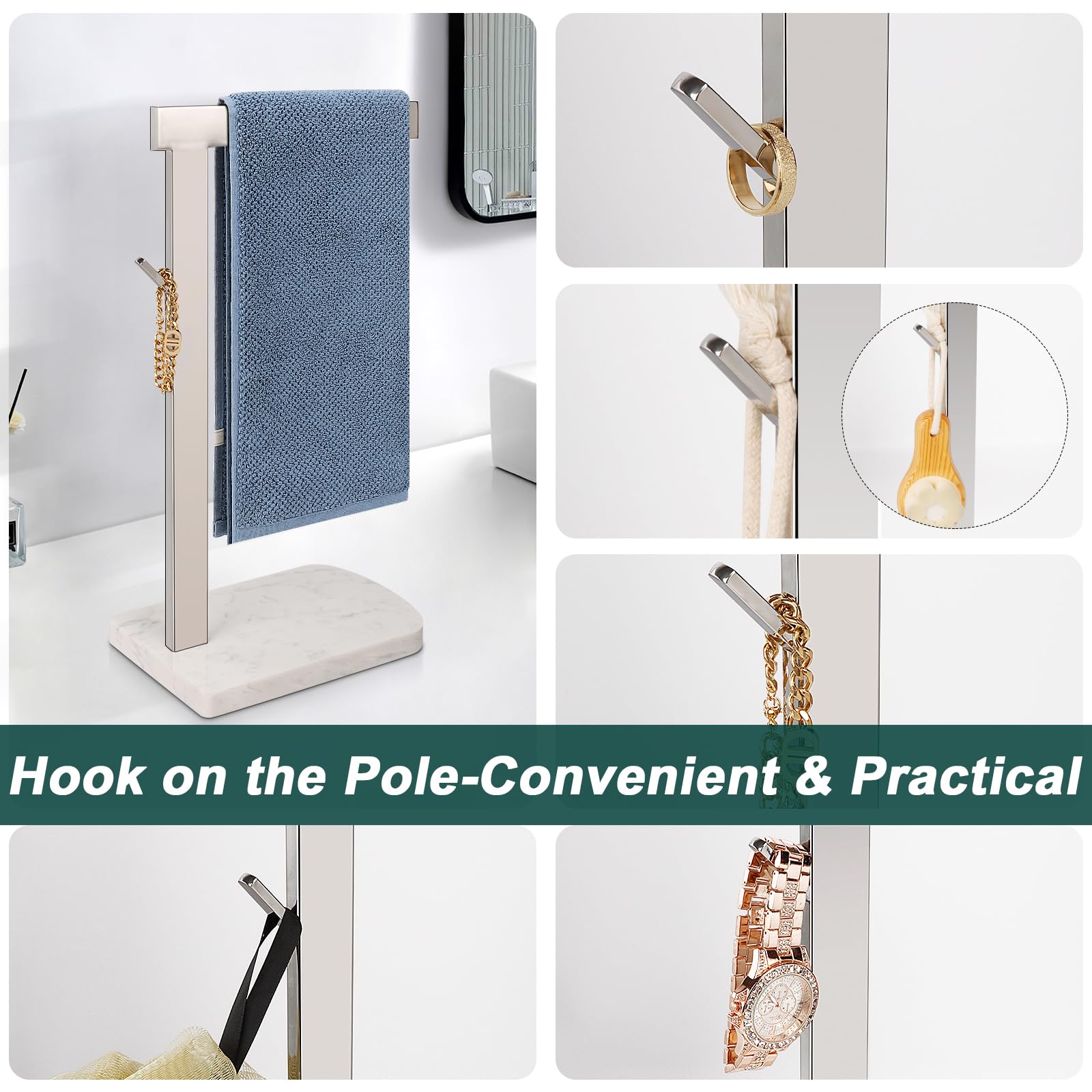 **Premium L-Shaped Hand Towel Holder with Marble Base - 304 Stainless Steel Standing Towel Rack for Bathroom, Vanity & Kitchen Countertop - Chrome Finish for Modern & Luxury Home Decor**    *(Perfect for Bathrooms, Kitchens, Guest Rooms & Spa-Like Spaces - Adds Elegance & Functionality to Any Décor!)*