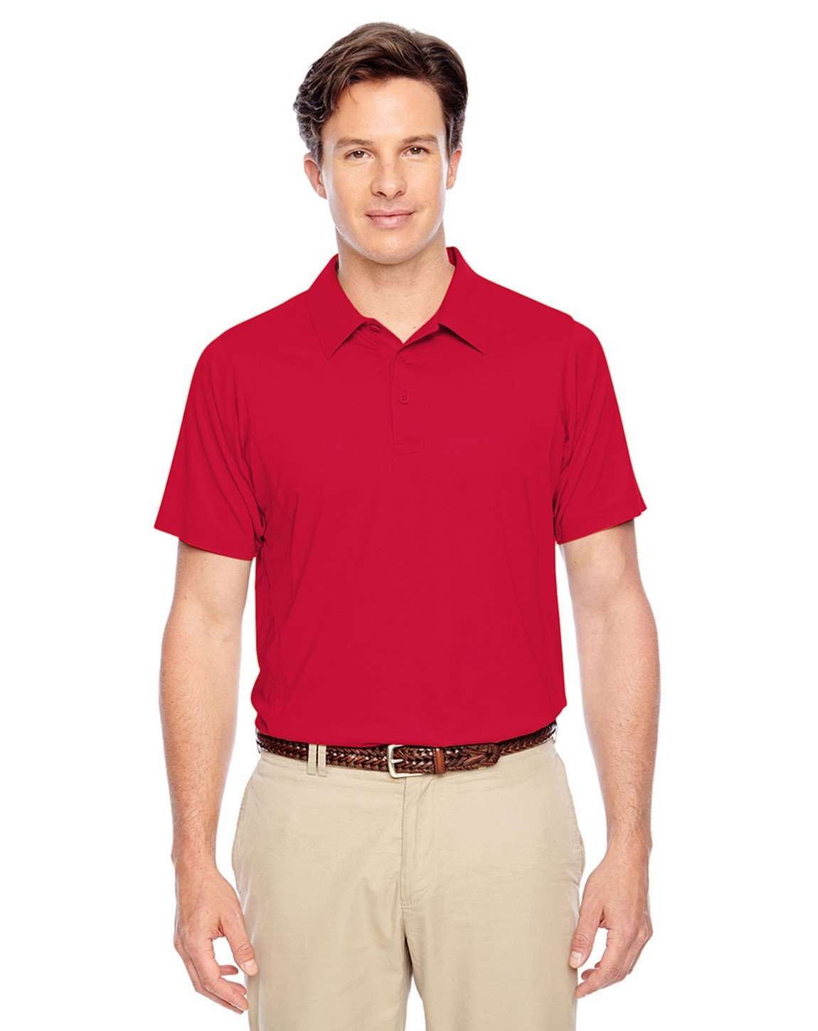 TEAM 365 Men's Performance Polo Shirt - Moisture Wicking, Breathable, Quick Dry - Sport Red, Size S - Perfect for Golf, Tennis & Casual Wear
