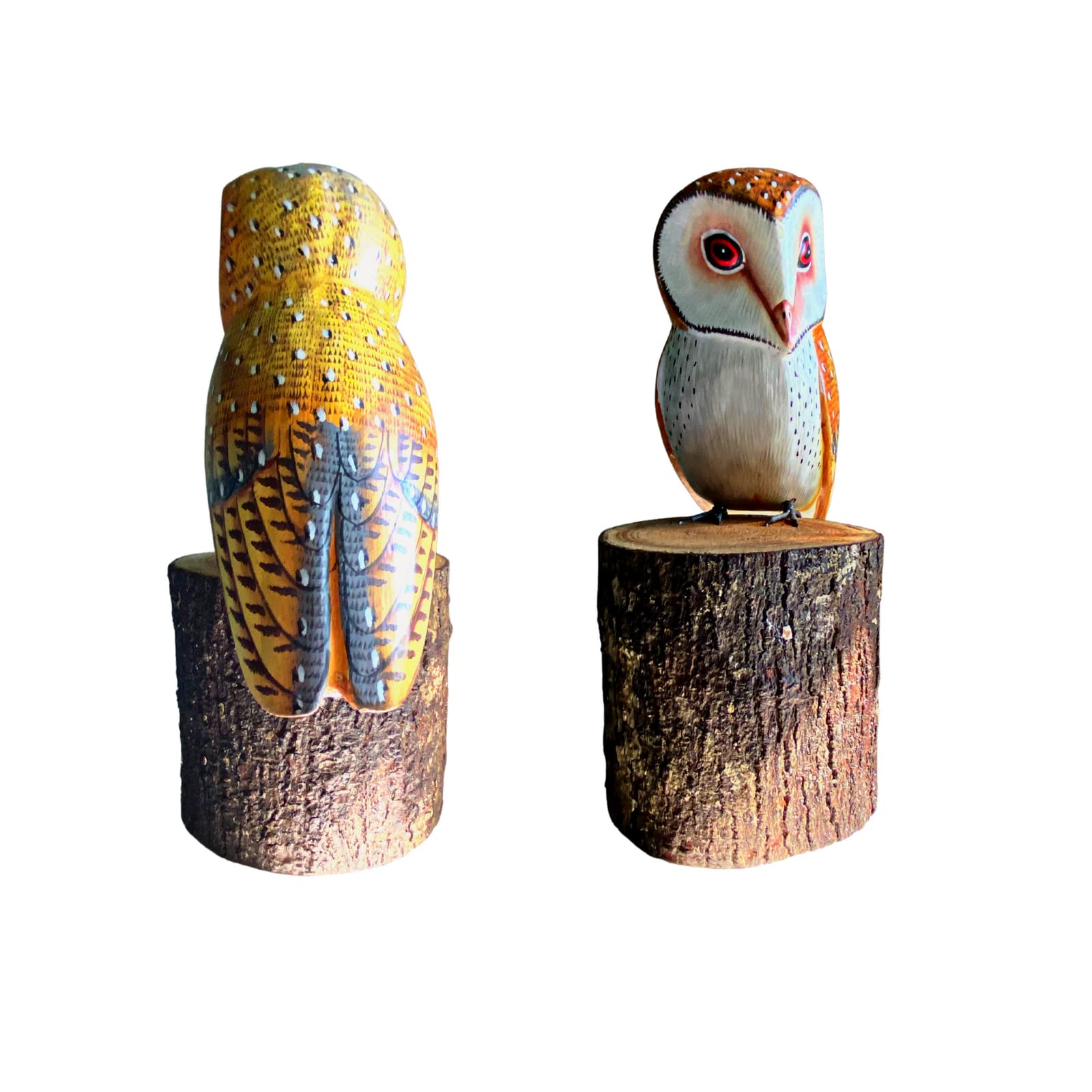 Hand Carved & Painted Barn Owl Wood Sculpture - Realistic Wildlife Art Decor for Home, Office, or Garden