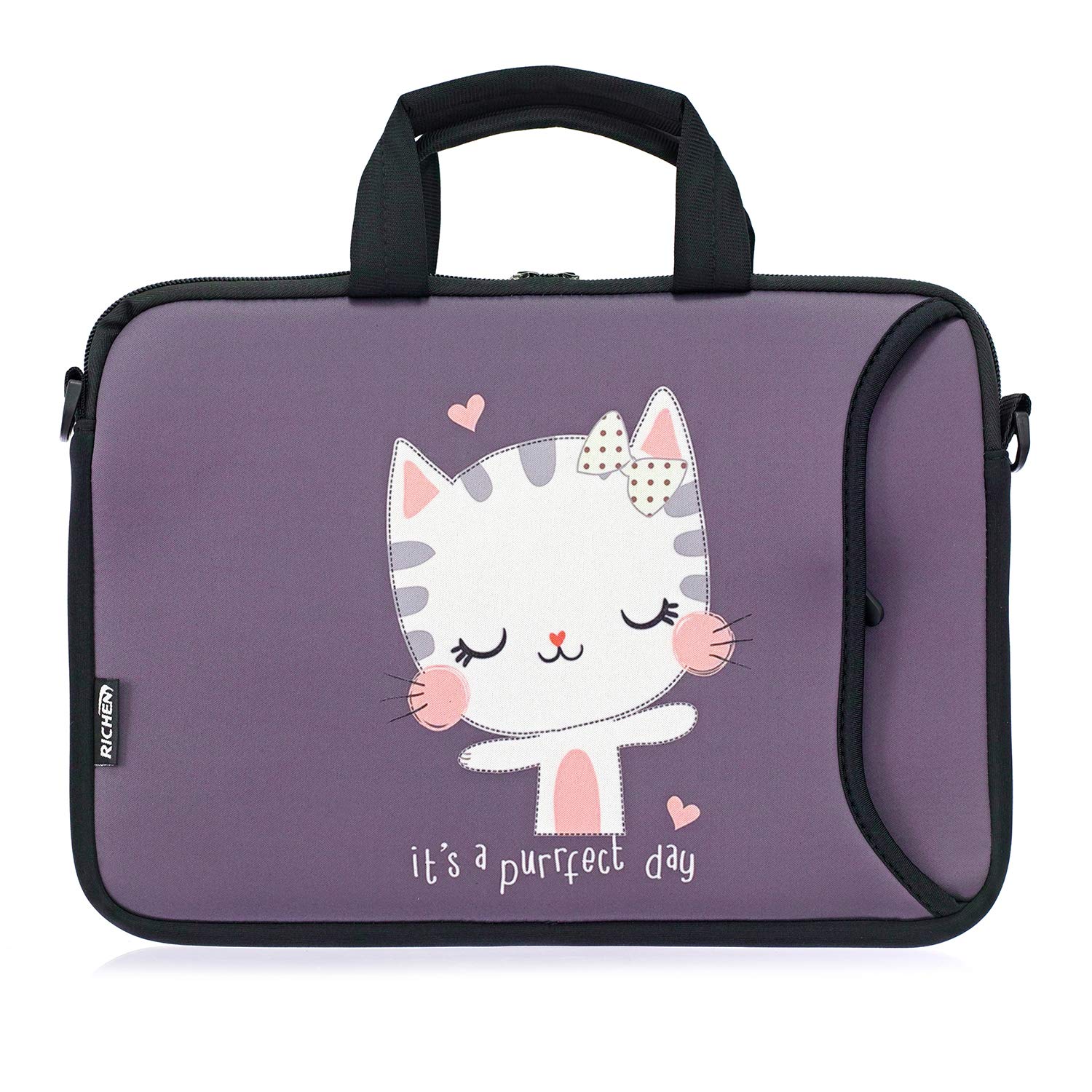 Premium 17 Inch Laptop Bag for Women & Men - Waterproof Shoulder Messenger Bag with Handle Fits 15.6 to 17.4 Inch Laptop Notebook (16-17.3 Inch, Cute Cat Print) - Ideal for Work, School, Travel & Business Commute