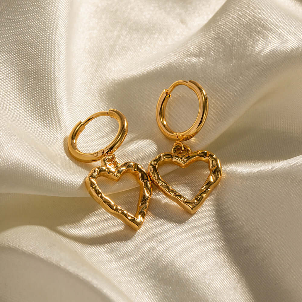 18K Gold Hollow Heart Huggie Hoop Earrings for Women | JDE046 | Perfect for Valentine's Day, Anniversary Gifts & Everyday Wear
