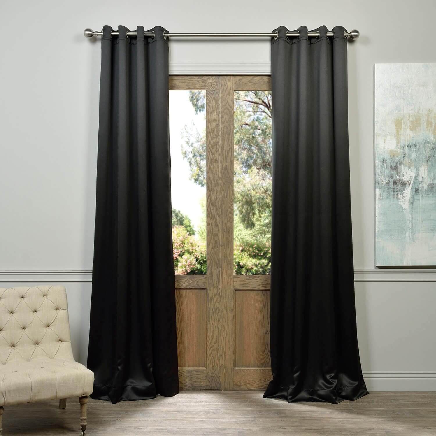 Jet Black Grommet Blackout Curtains for Bedroom - Thermal Insulated Window Drapes for Noise Reduction & Light Blocking - Perfect for Home Theater, Nursery & Shift Workers