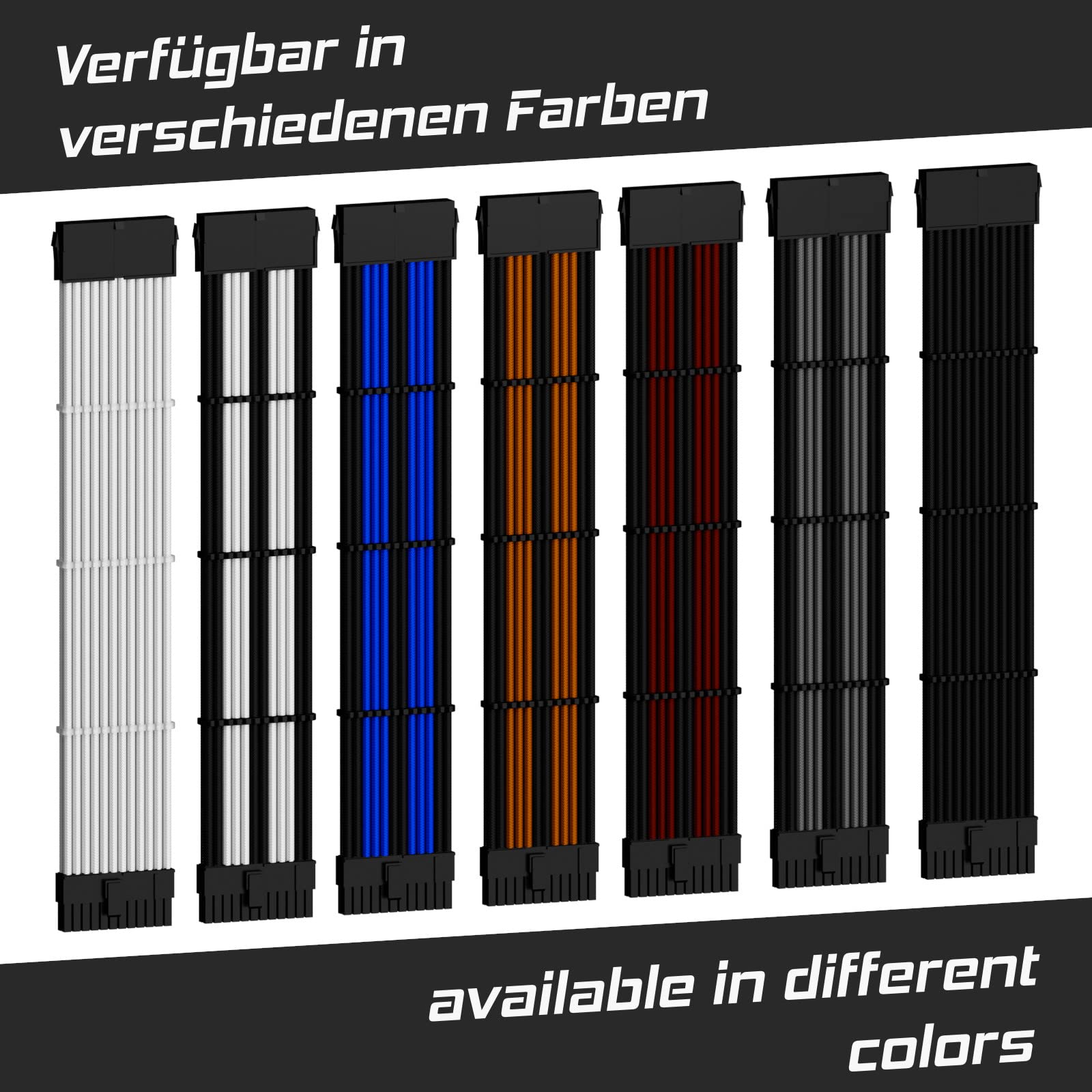 DCL24.de 30cm Sleeved PC Power Supply Extension Cable Kit - Black/Grey PSU Cable Extensions with Cable Combs (3 x 8-Pin PCIe) for GPU, CPU & All Graphics Cards | Perfect for Custom PC Builds & Cable Management