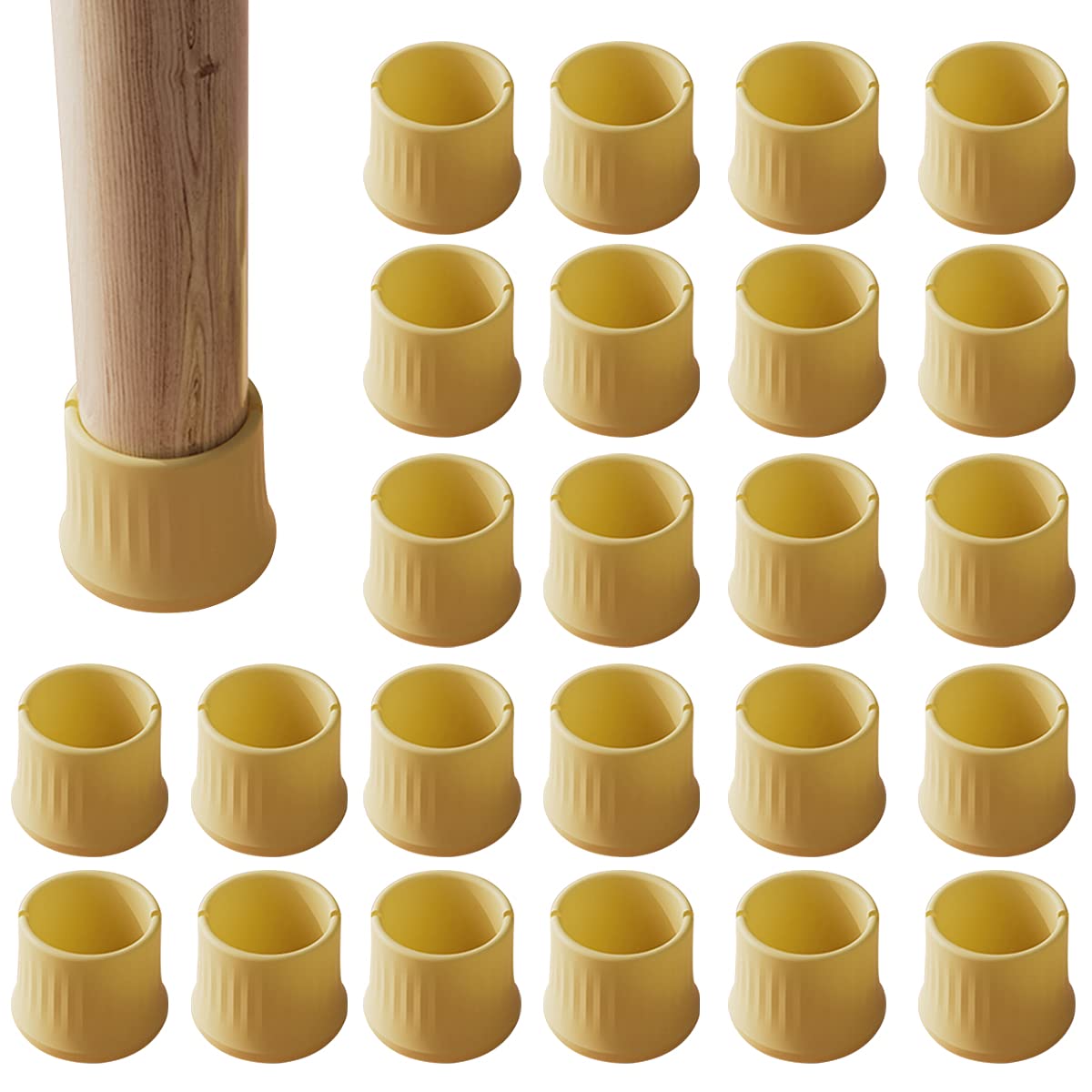 24Pcs Chair Leg Floor Protectors - Round Silicone Chair Leg Covers for Furniture Moving, Anti-Scratch Elastic Furniture Protection Pads (Yellow) - Perfect for Hardwood Floors, Tile & Laminate Surfaces