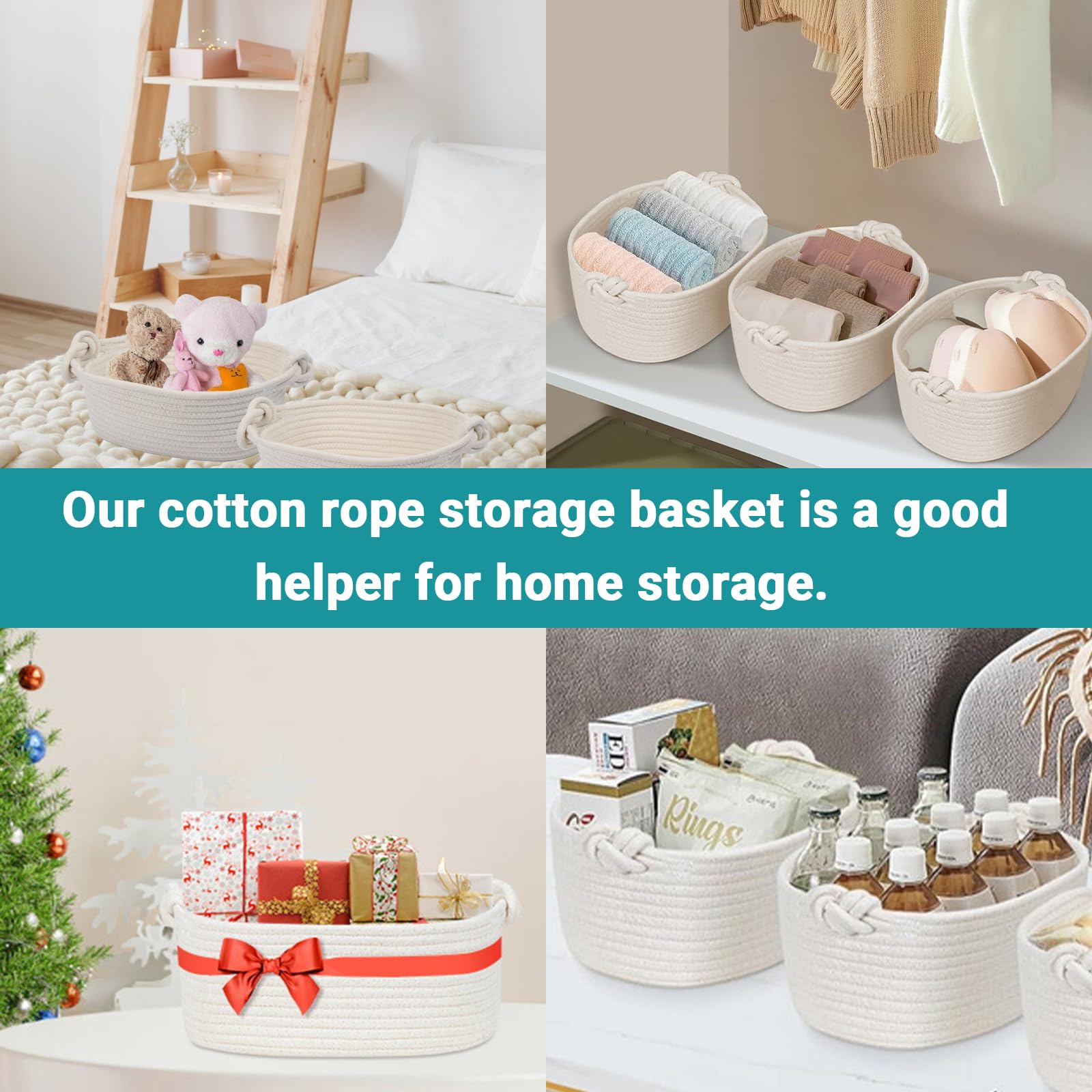3-Pack Cotton Rope Storage Baskets with Handles - 12