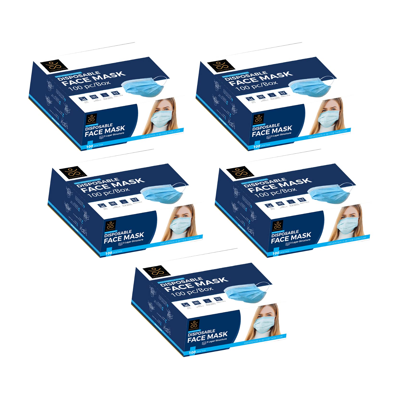 500-Pack Disposable 3-Ply Face Masks - Breathable Non-Woven Safety Mask with Adjustable Earloop for Dust Protection, Daily Use & Public Safety - Ideal for Work, Travel & Healthcare Professionals