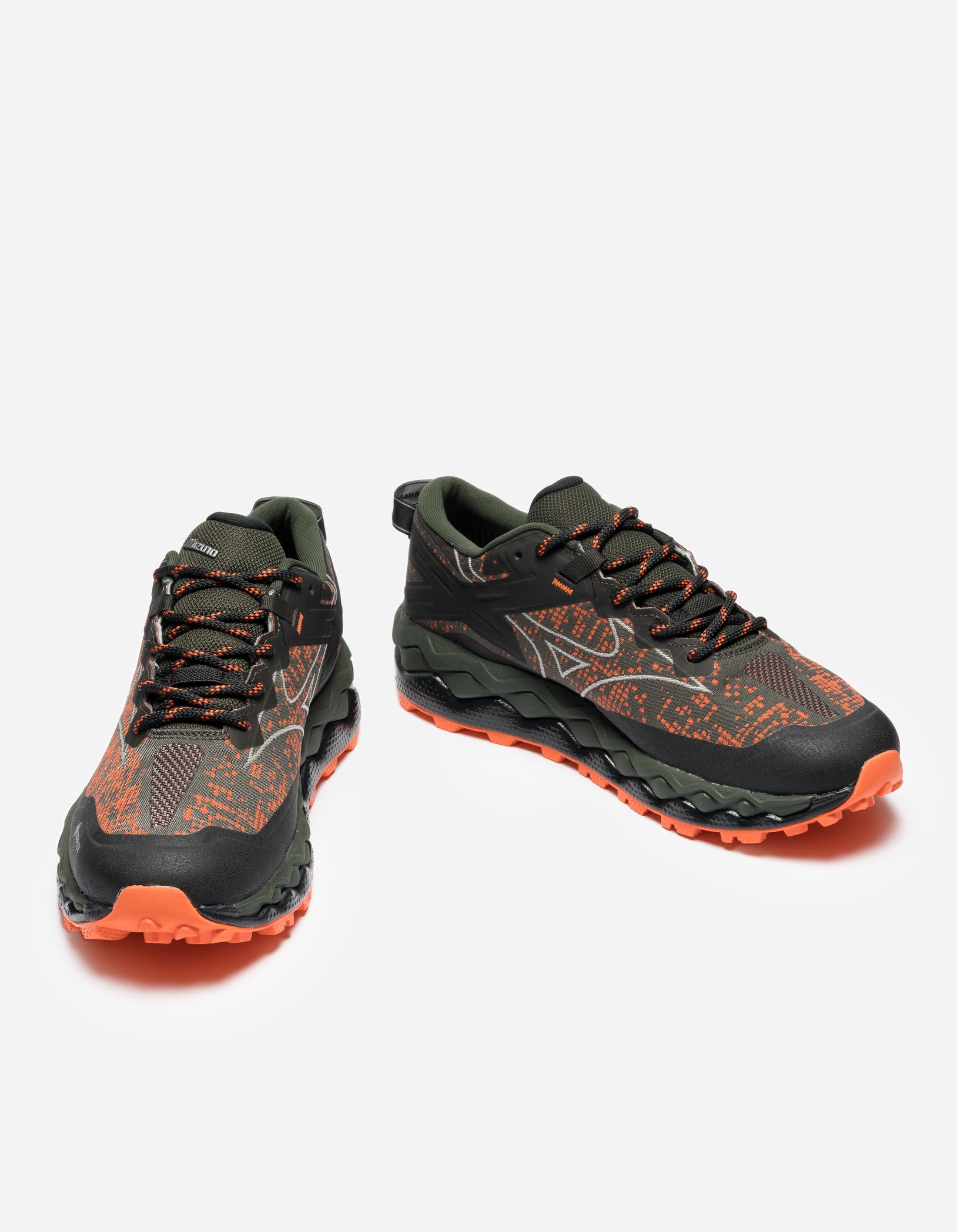 Maharishi Mizuno Wave Mujin LS GTX Trail Running Shoes - Vibrant Orange/Cool Gray/Pine Green for Men | Waterproof Hiking & Outdoor Adventure Footwear