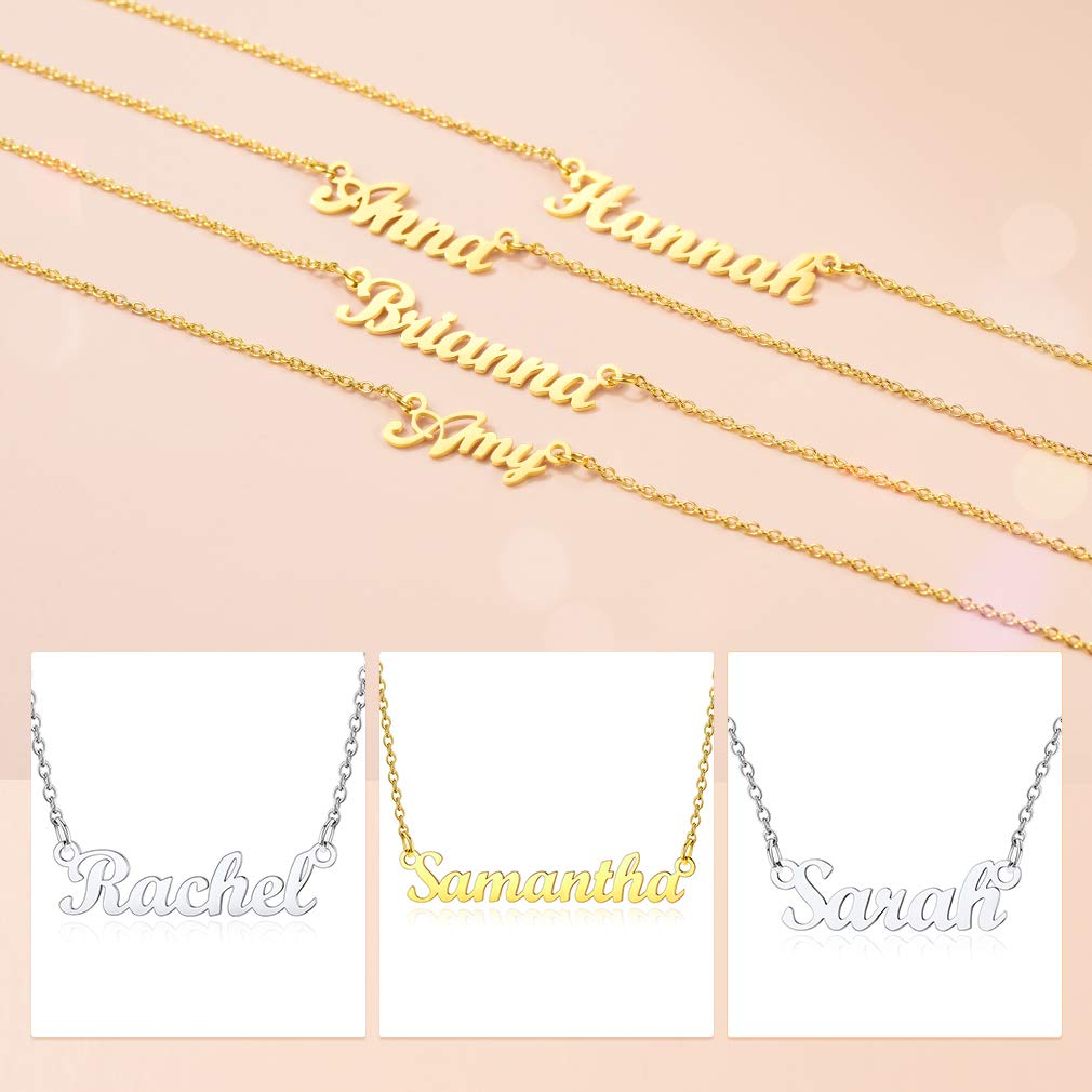 Custom4U Personalized Name Necklace - 18K Gold Plated Stainless Steel Pendant Jewelry - Unique Bridesmaid Birthday Gift for Women - Perfect for Weddings, Anniversaries & Special Occasions