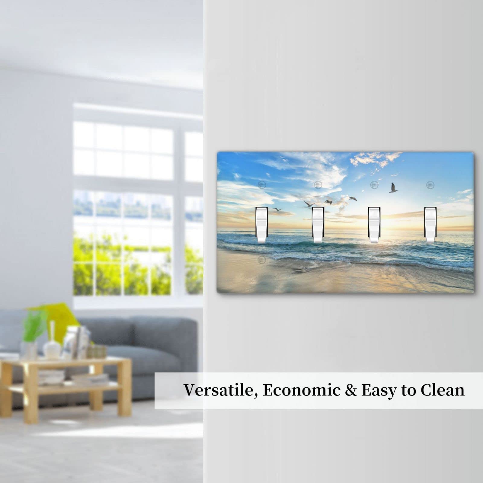 Sunset Coastal Beach Themed 4 Gang Toggle Light Switch Cover Plate - 4.5 x 8 Inch Decorative Wall Plate for Bedroom, Living Room & Beach House Decor