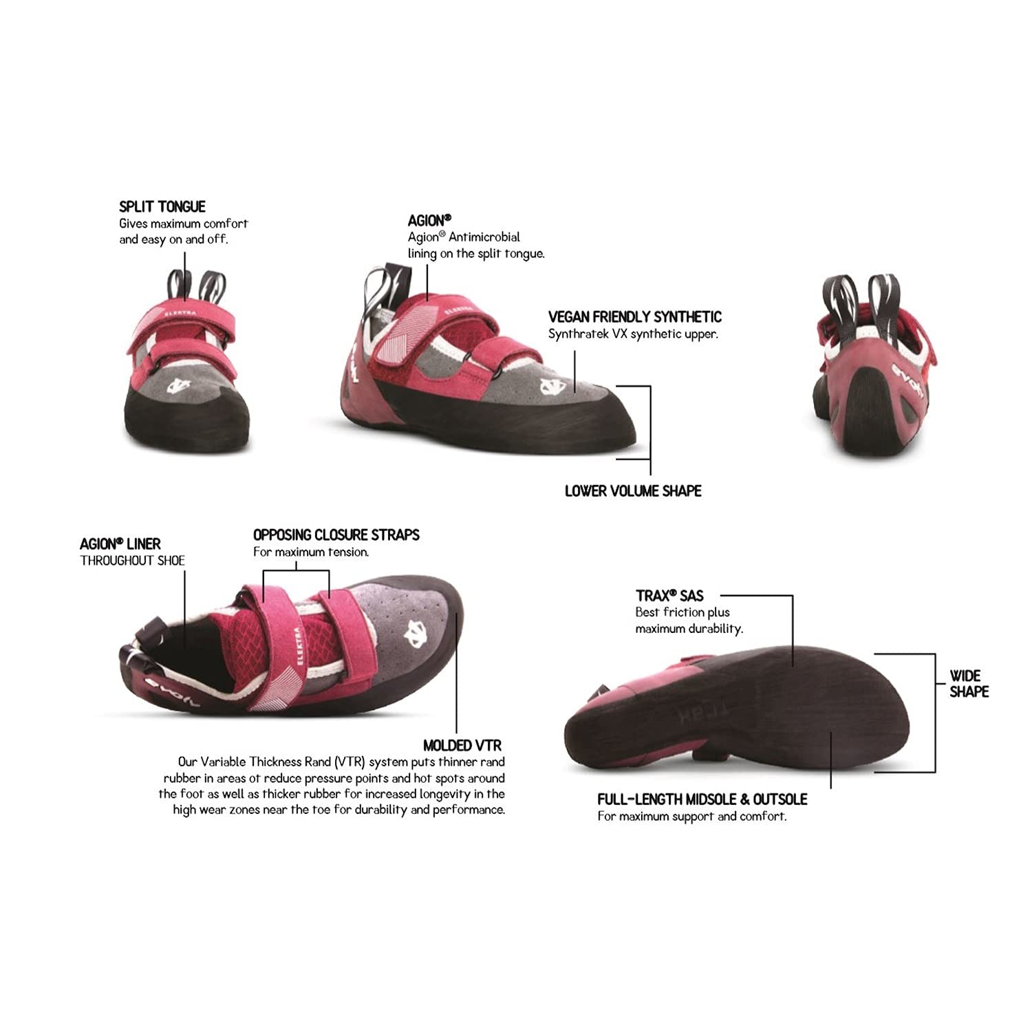 Evolv Elektra Women's Rock Climbing Shoes - Lightweight & Comfortable for Indoor & Outdoor Climbing, Bouldering, and Gym Training