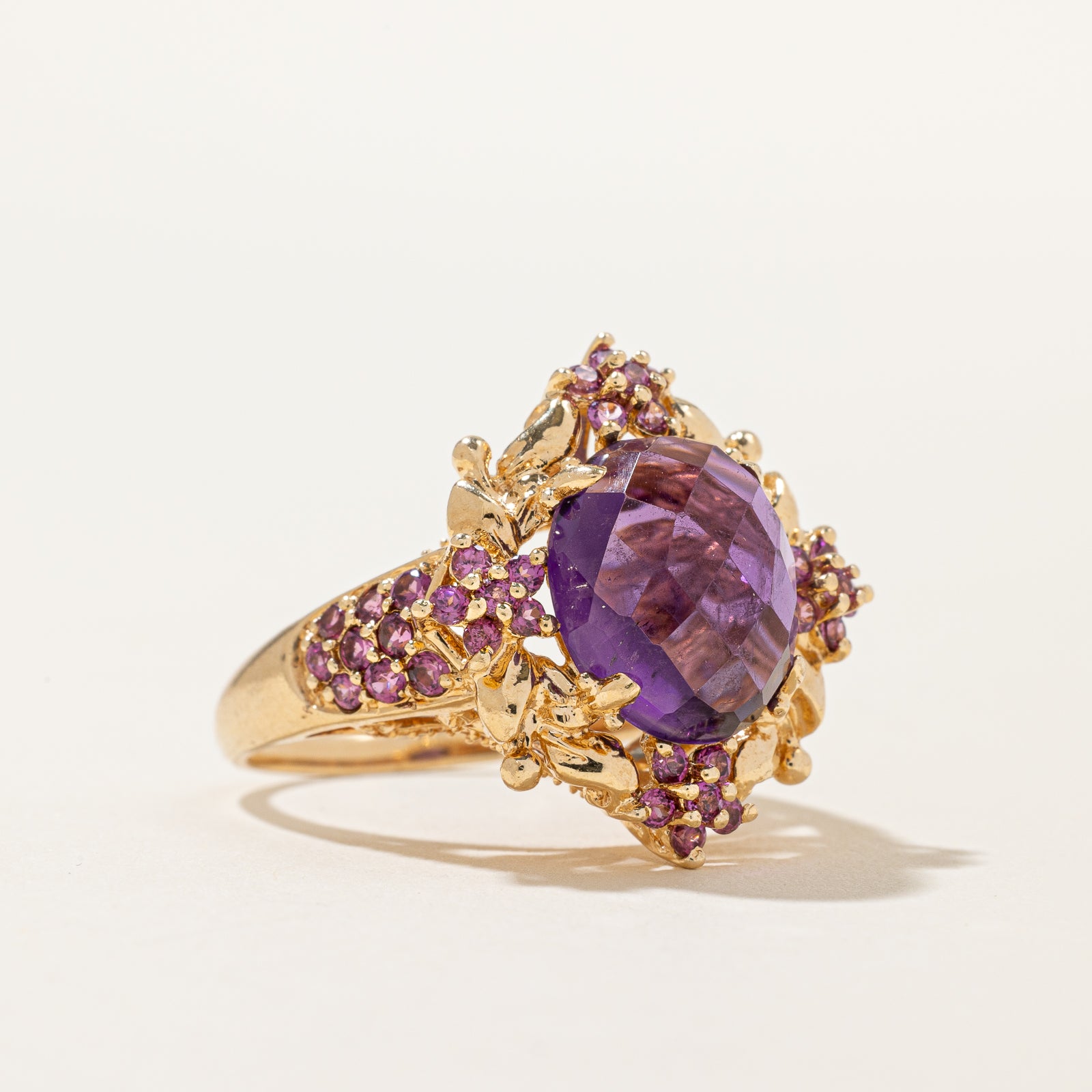 Vintage Amethyst Cocktail Ring - 5.00ct Genuine Stone with 0.70ctw Diamond Accents - Size 8 - Elegant Statement Jewelry for Evening Parties, Weddings & Special Occasions