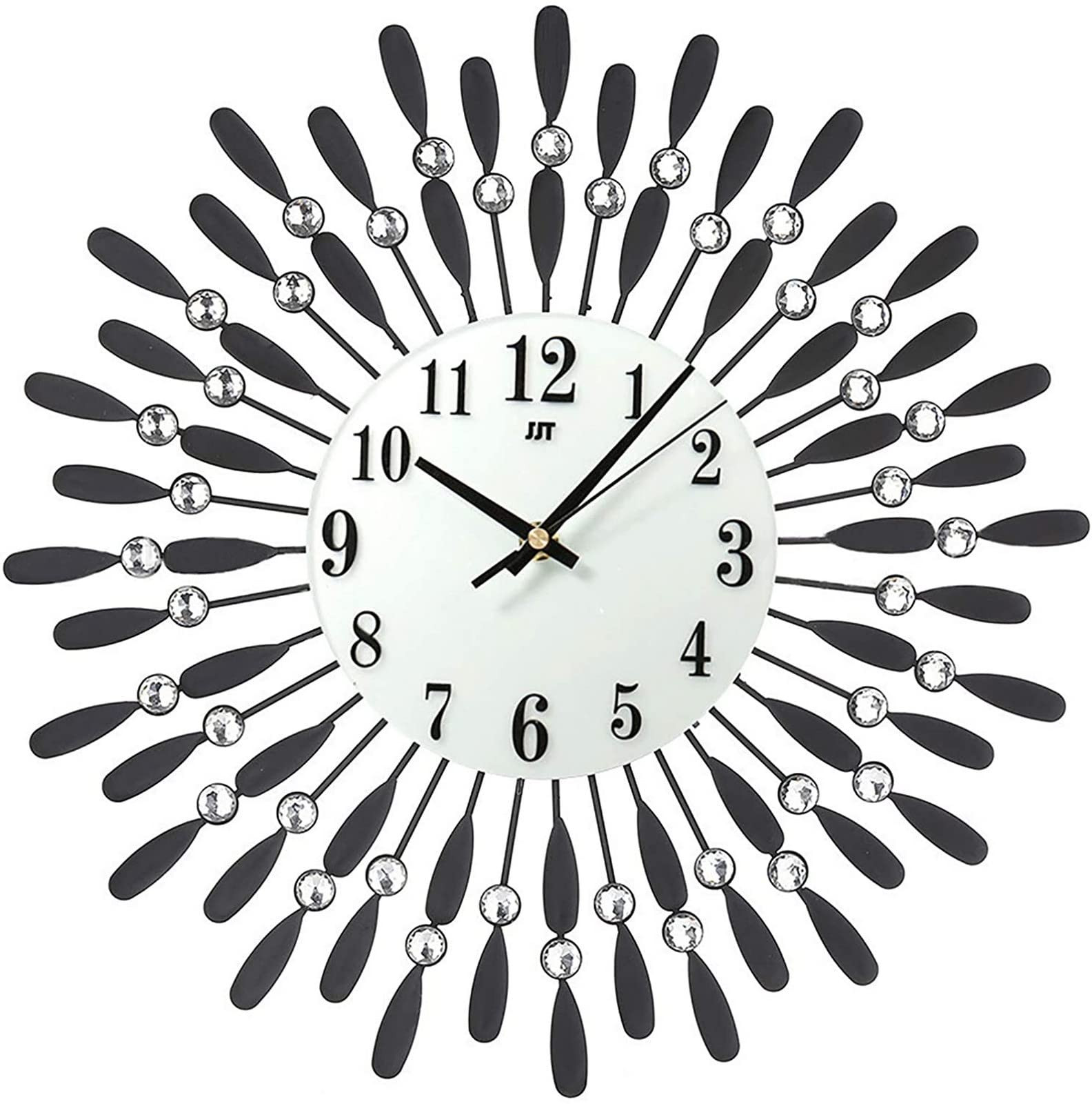 Luxury 3D Crystal Diamond Wall Clock - Large Silent Non-Ticking Iron Wall Clock with Diamond Dial for Living Room, Bedroom & Office Decor | Elegant Black Home Art Decor for Modern Spaces