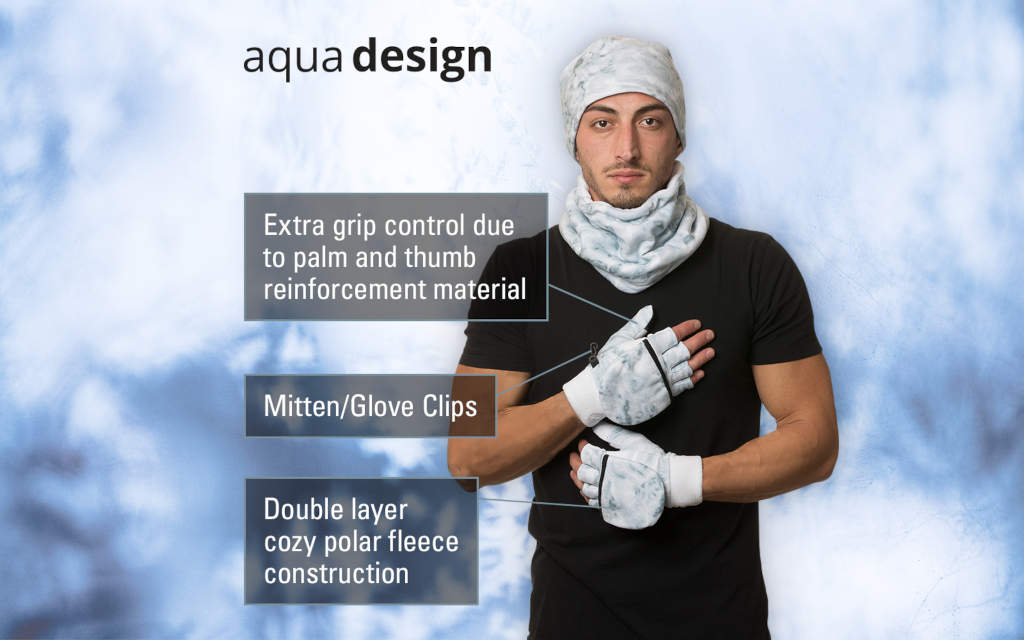 Men's Camouflage Polar Fleece Fingerless Gloves Mittens - Warm Aqua Design for Hunting, Outdoor Sports & Winter Activities