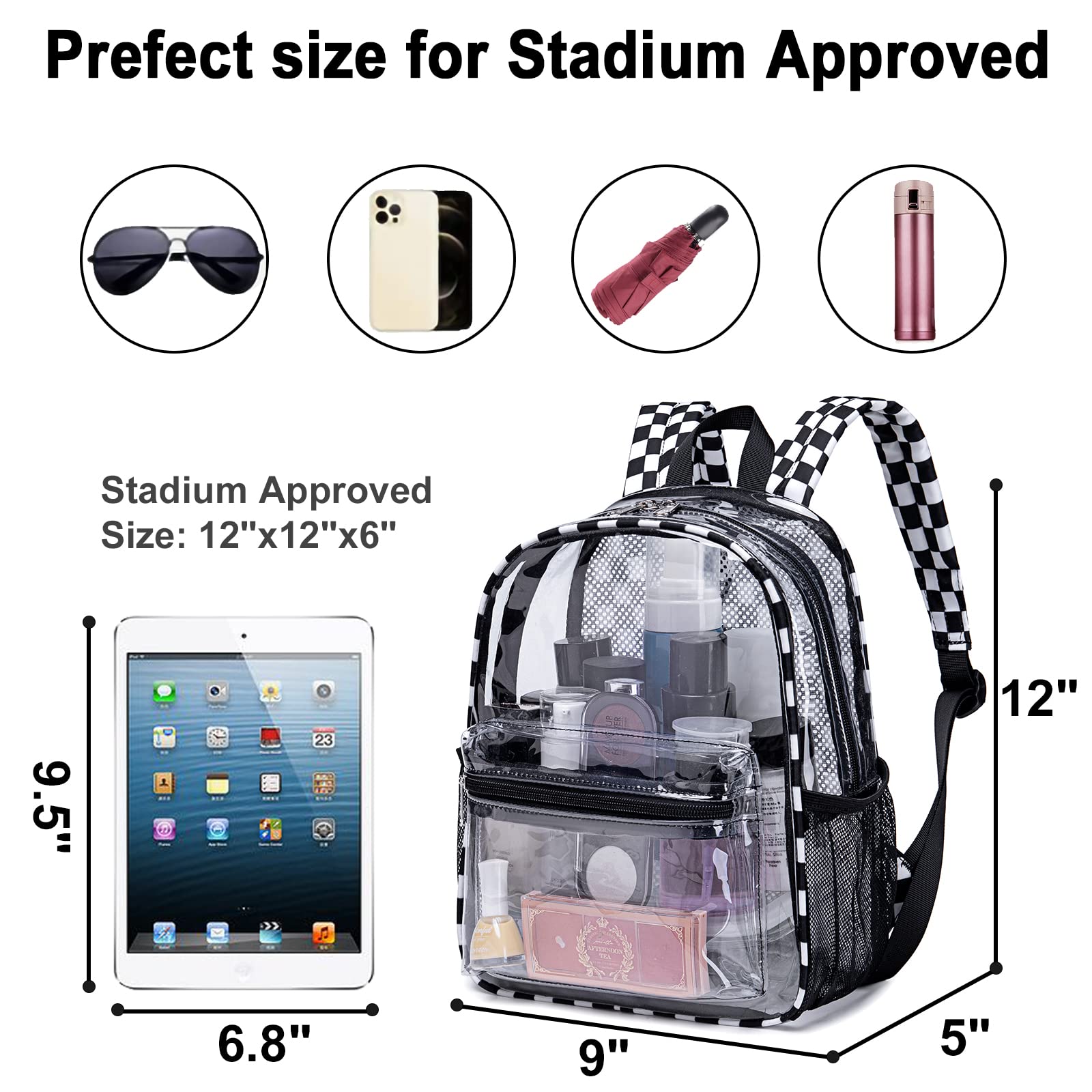Clear Mini Backpack 12x12x6 - Small Transparent Stadium Bag for Concerts, Festivals & Travel | See-Through Plastic Security Purse for Work & Events | Perfect for Stadium Security Checks, Music Festivals & Airport Travel