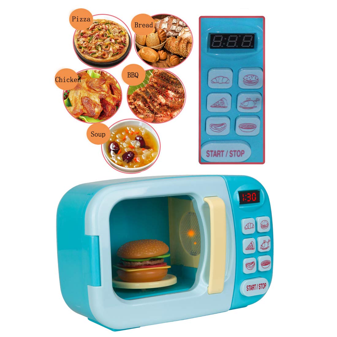 Best Kids Microwave Toy Kitchen Playset with Light & Sound - Pretend Play Electronic Oven with Play Food & 6 Color DIY Play-Doh for Toddlers Ages 3+ (Blue) | Fun Learning Toy for Preschoolers & Role Play Games