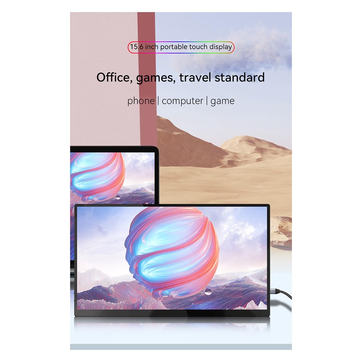 Suoumwa 15.6 Inch Portable Touchscreen Monitor - Full HD 1920x1080 IPS Display, FreeSync, USB-C HDMI Connectivity - Ideal for Gaming, Work & Travel with Laptop/Switch/PC/TV Box (EU Plug Included)