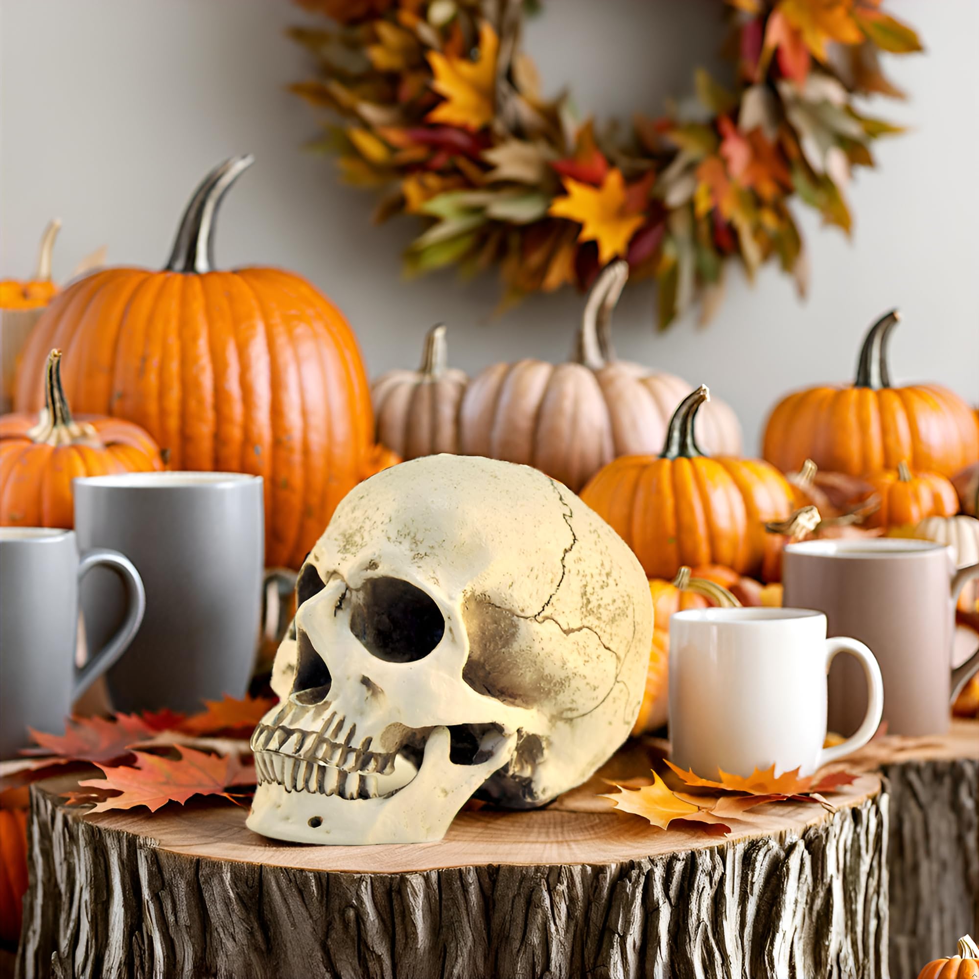 Realistic 1:1 Resin Skull Head Model - Anatomically Accurate Medical Skeleton Replica for Halloween Decor, Science Education & Gothic Home Decor