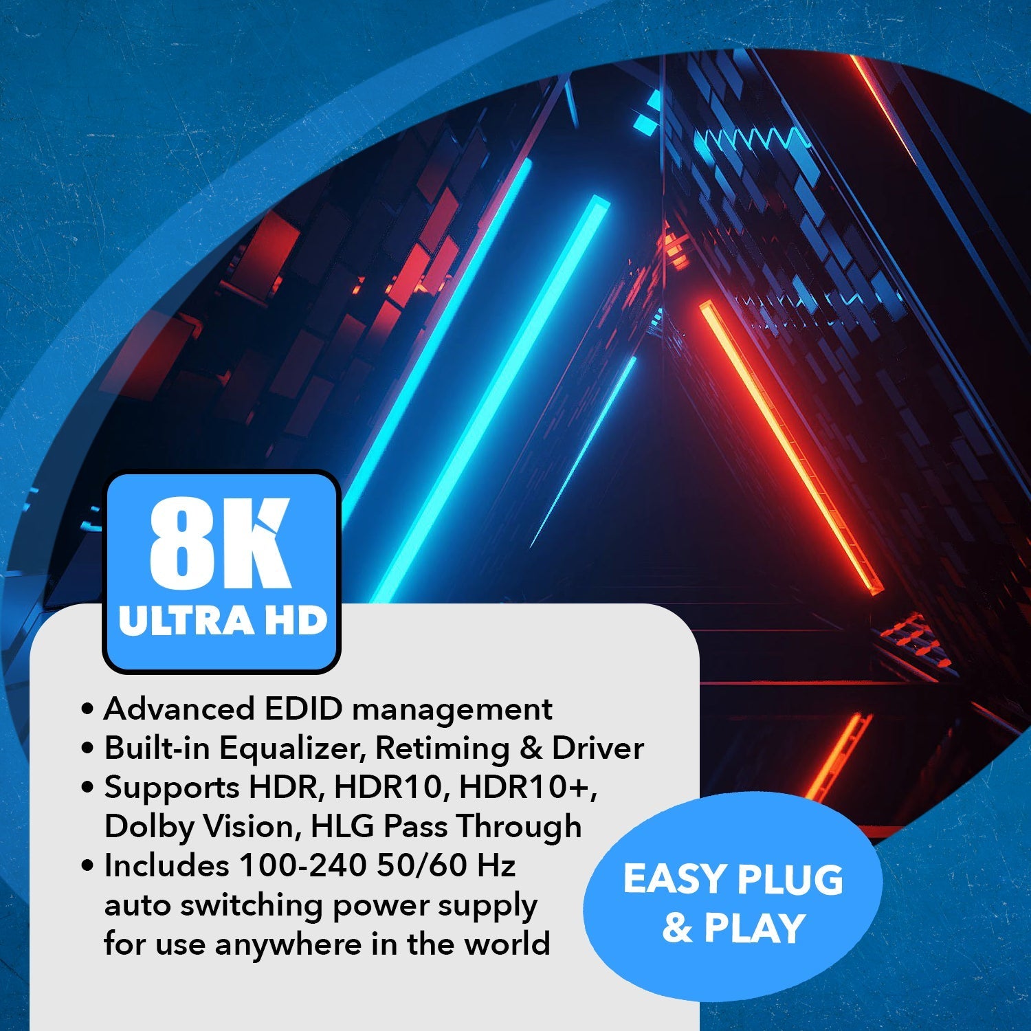 1x2 HDMI Splitter with Audio Out - 1 Input 2 Output, UltraHD 8K, EDID (BK 102A) - Perfect for Home Theater & Multi-Screen Gaming Setup