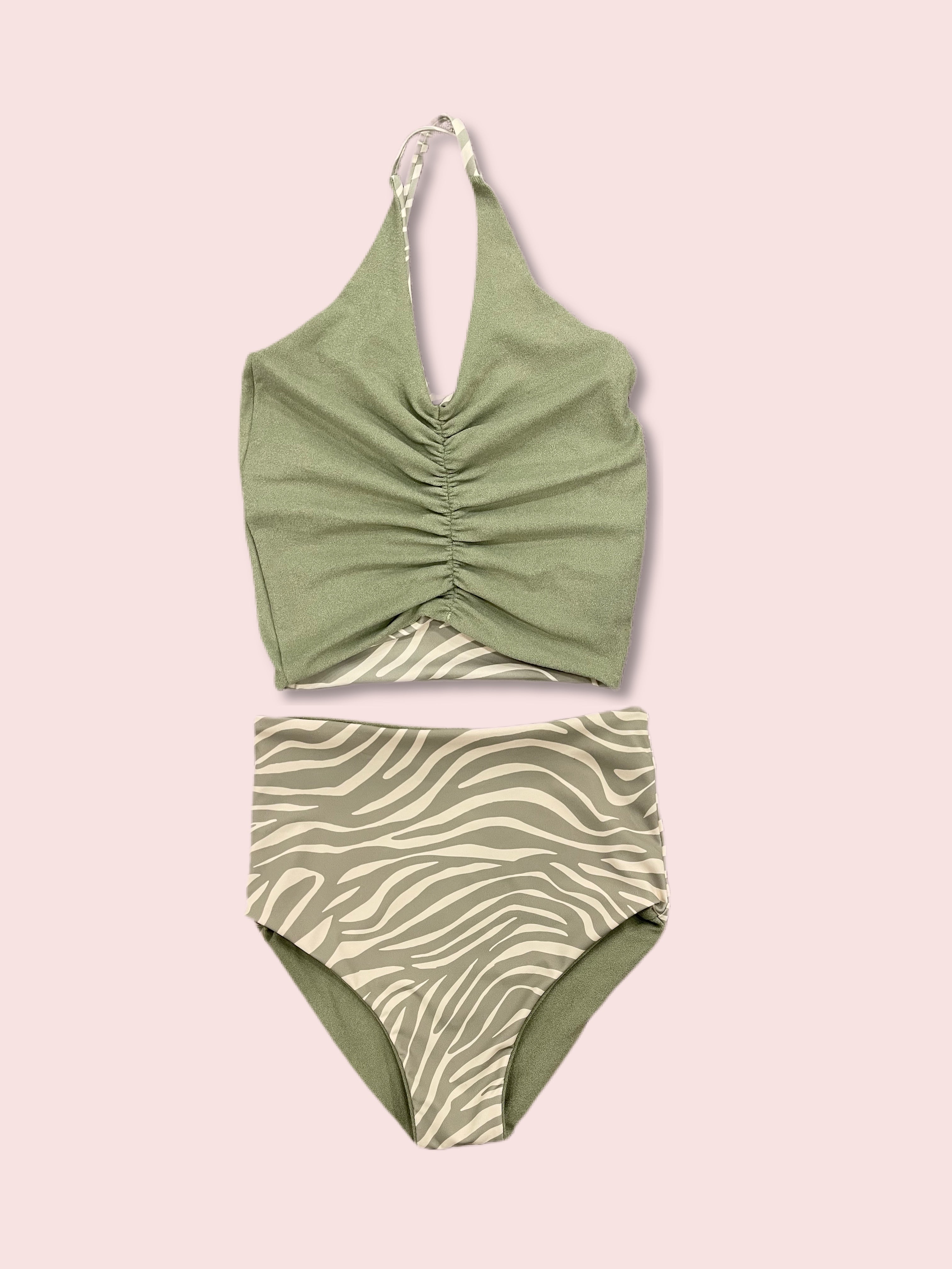Harper Reversible Zebra Green Terry Tankini Swimsuit for Women - $44 | Perfect for Beach, Pool & Summer Vacations