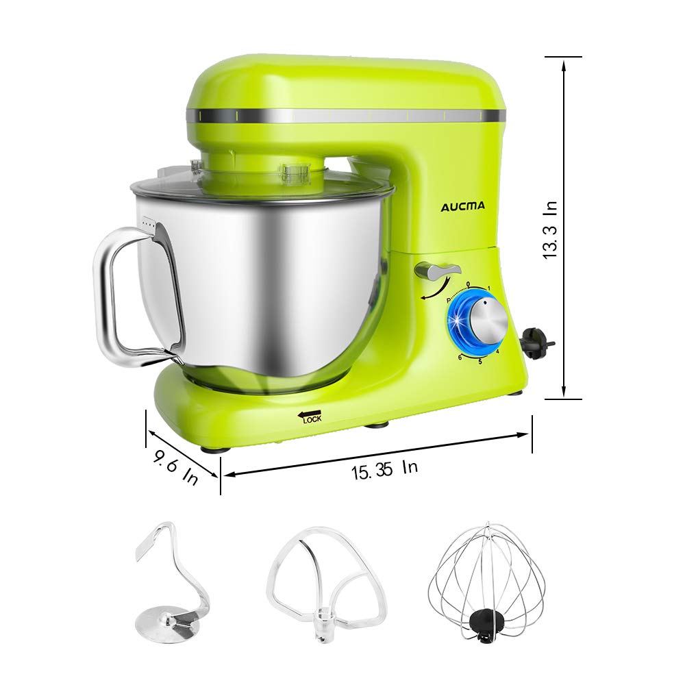 Aucma 7.4QT Stand Mixer - 6-Speed Tilt-Head Electric Kitchen Mixer with Dough Hook, Wire Whip & Beater (Green) | Perfect for Baking Cakes, Cookies, Bread & More