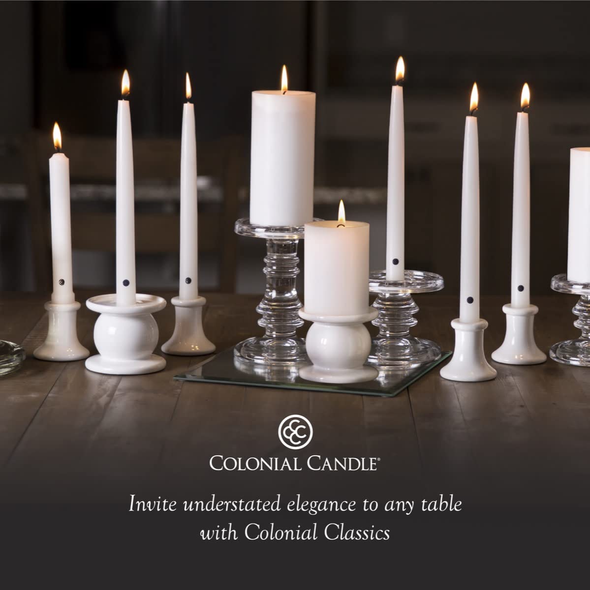 Colonial Candle Unscented Taper Candles - Classic Collection Evergreen 8-Inch (Pack of 12) | 6-Hour Burn Time | Perfect for Dining Tables, Holiday Decor & Romantic Ambiance